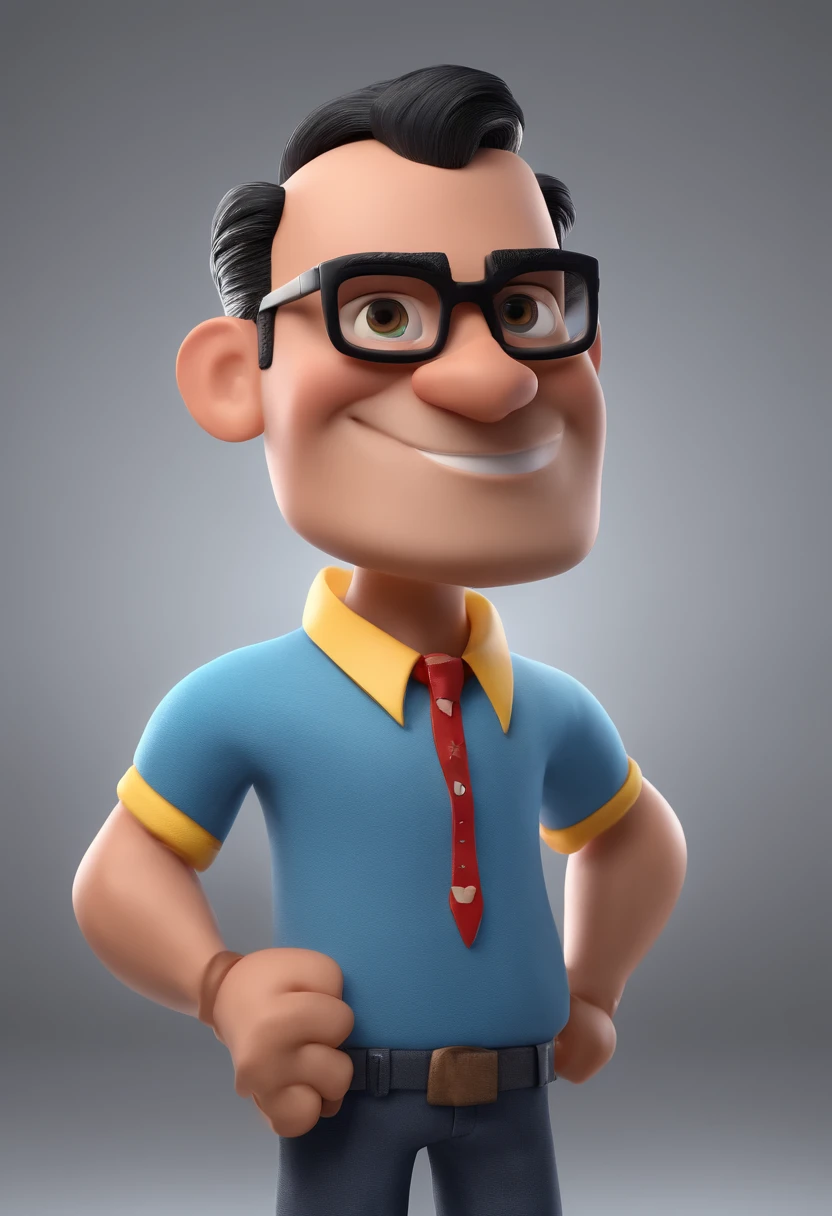 Cartoon character of a man with black glasses and a blue shirt, animation character, Caractere estilizado, animation style rendering, 3D estilizado, Arnold Maya render, 3 d render stylized, toon render keyshot, Personagem 3D, Personagem 3D, 3d rendering stylized, 3 d character render, personagem de desenho animado, Personagem de close up, Pose de personagem, (Estilo Pixar) (master part:1.2) (Bokeh) (best quality) (pele detalhada) (textura detalhada) (8k) (argila) (Cinematic lighting) (foco nítido