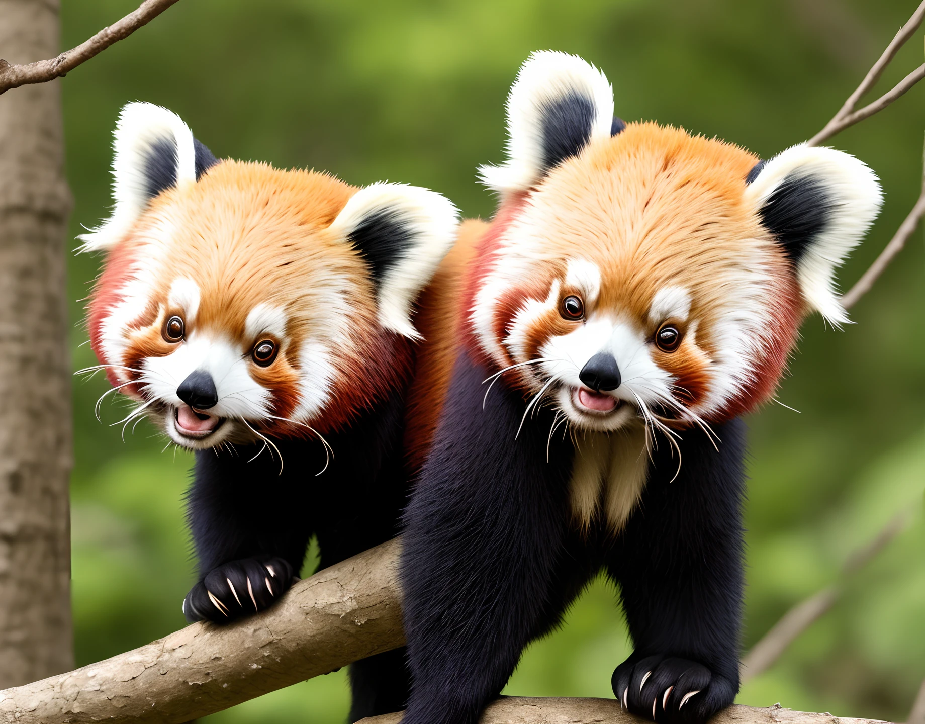 two red pandas, Red panda, Darling, version image, Darling Red panda, маленькая Red panda, ((masterpiece)), two cute red pandas