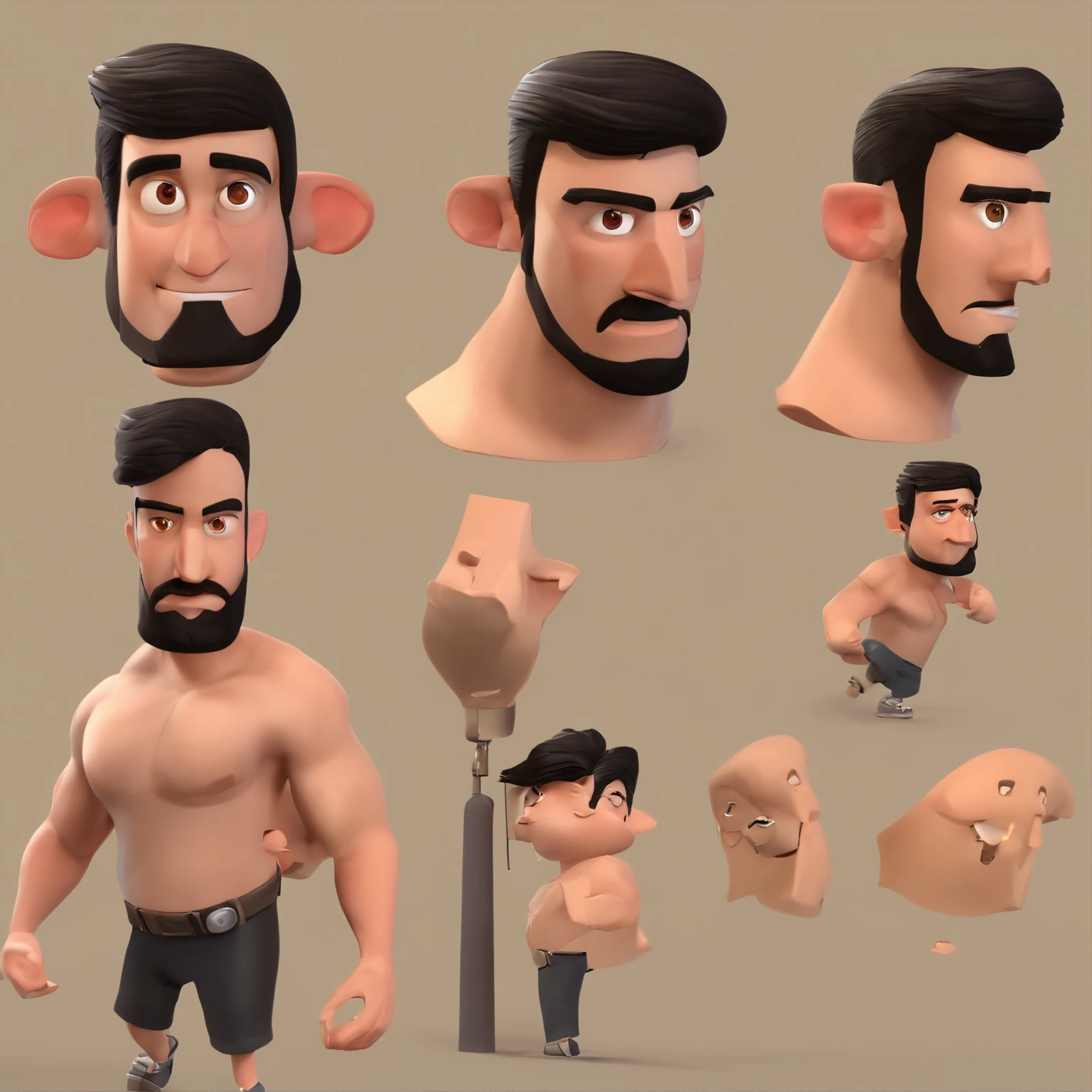 Criar um personagem no estilo Pixar. Trata-se de um homen com 1,38 e 115kikos de 38 anos, com barba, pardo, com cabelos escuros e raspado com uma leva entrada do Aldo esquerdo e direito, e olhos castanhos. Ele deve estar na frente de um computador, Trabalhar como designer