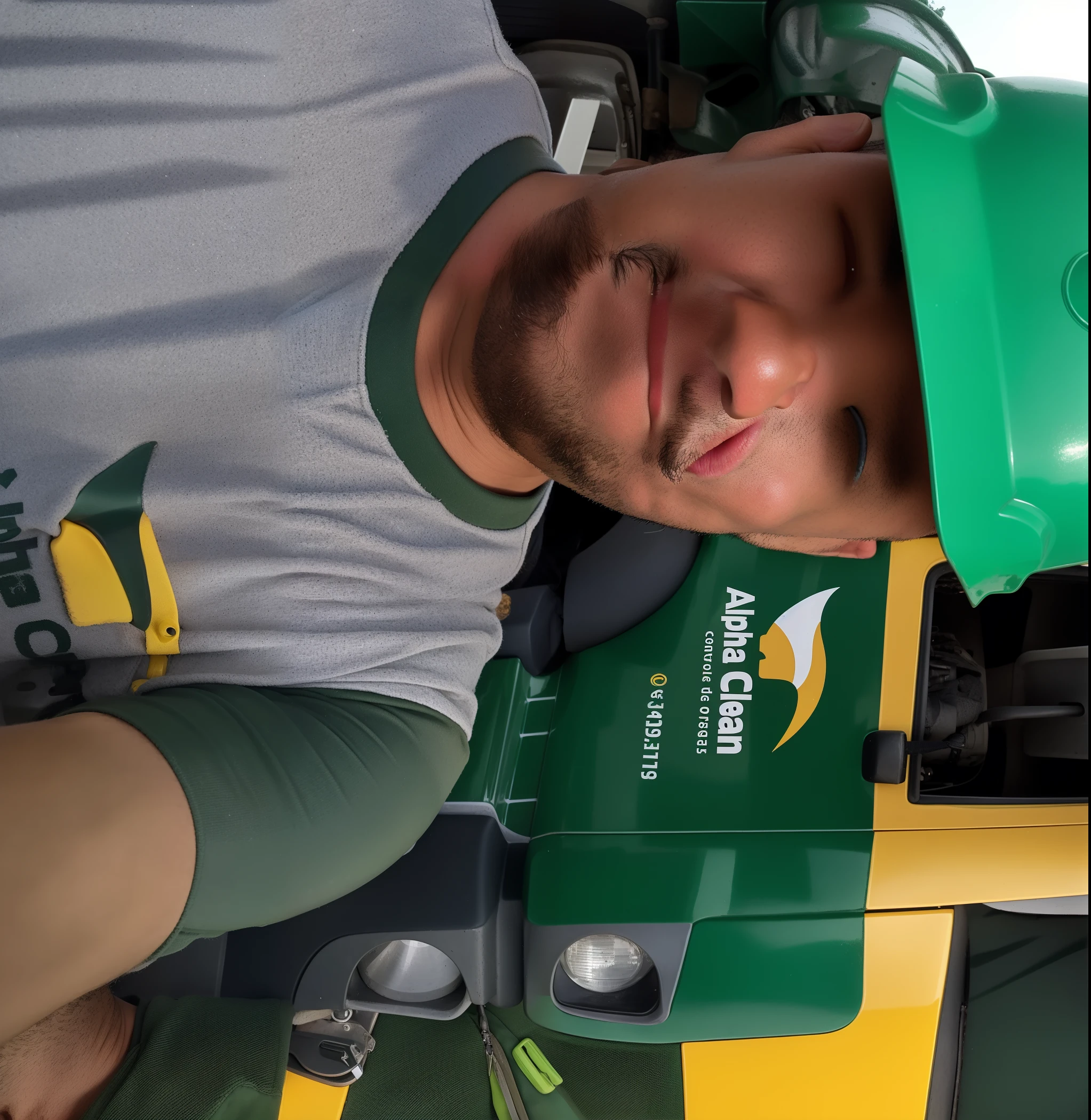 Man in green hard hat next to a green and yellow truck, Me ajuda, perfil frontal!!!!, olhando para o lado, olhando para o lado, front facing the camera, icaro carvalho, olhando de lado!, Capturado no iPhone, queixo mole, Foto de perfil, selfie shot straight on angle, album photo, david rios ferreira