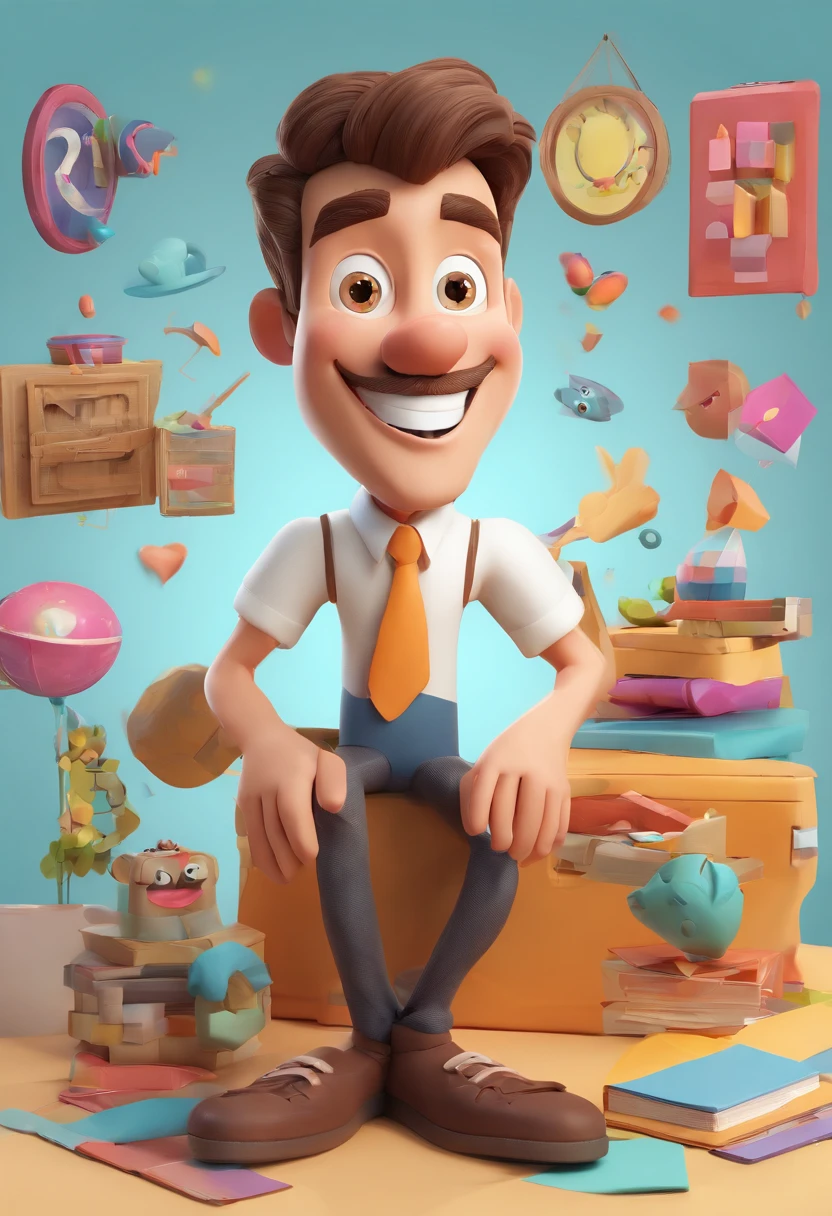 Smiling Man Illustration, sorriso insano, Homem de pele marrom com um sorriso gigante, happily smiling at the camera, sorriso atrevido, he's smiling, sorriso muito grande, Macho sorridente, foto de perfil headshot, rindo sorriso enorme, desenhando no estilo de Arte 3D, c4d, fundo de cor branco puro, estilo disney, estilo pixar render ilustracao Super Detalhe, 8k