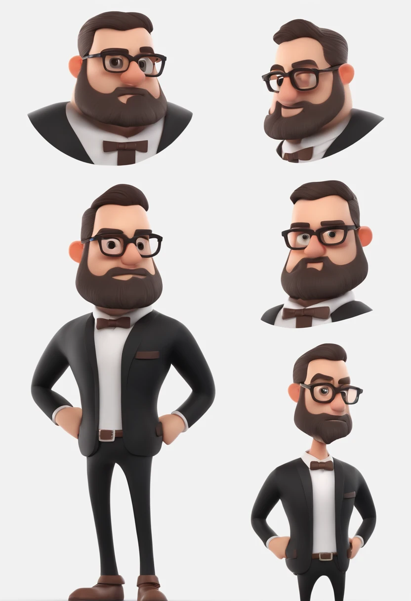 Cartoon character of a bearded man with round black glasses and a black shirt, animation character, Caractere estilizado, animation style rendering, 3D estilizado, Arnold Maya render, 3 d render stylized, toon render keyshot, Personagem 3D, Personagem 3D, 3d rendering stylized, 3 d character render, personagem de desenho animado, Personagem de close up, Pose de personagem, (Estilo Pixar) (master part:1.2) (Bokeh) (melhor qualidade) (pele detalhada) (textura detalhada) (8k) (argila) (Cinematic lighting) (foco nítido