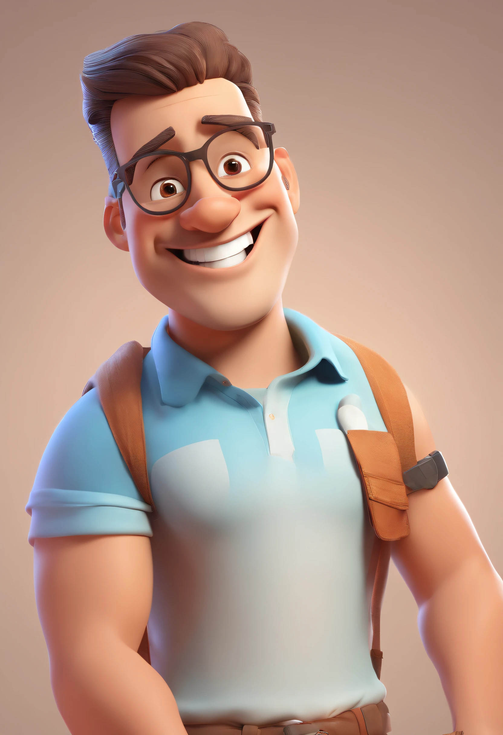 Smiling Man Illustration, sorriso insano, Homem de pele marrom com um sorriso gigante, happily smiling at the camera, sorriso atrevido, he's smiling, sorriso muito grande, Macho sorridente, foto de perfil headshot, rindo sorriso enorme, desenhando no estilo de Arte 3D, c4d, fundo de cor branco puro, estilo disney, estilo pixar render ilustracao Super Detalhe, 8k