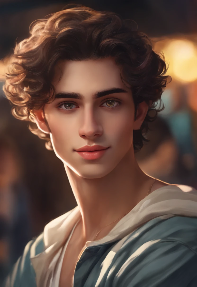 beautiful detailed eyes, beautiful detailed lips, extremely detailed eyes and face, long eyelashes, black-haired young boy with short curly hair, tall and handsome, animated character, expressive eyes, vibrant colors, lively and energetic pose, dynamic background, cartoon style, bright lighting, sharp focus, high-quality artwork, playful and cheerful expression. (best quality, ultra-detailed:1.2), (realistic, photorealistic:1.37), digital illustration, vibrant color palette, vibrant and lively atmosphere.
