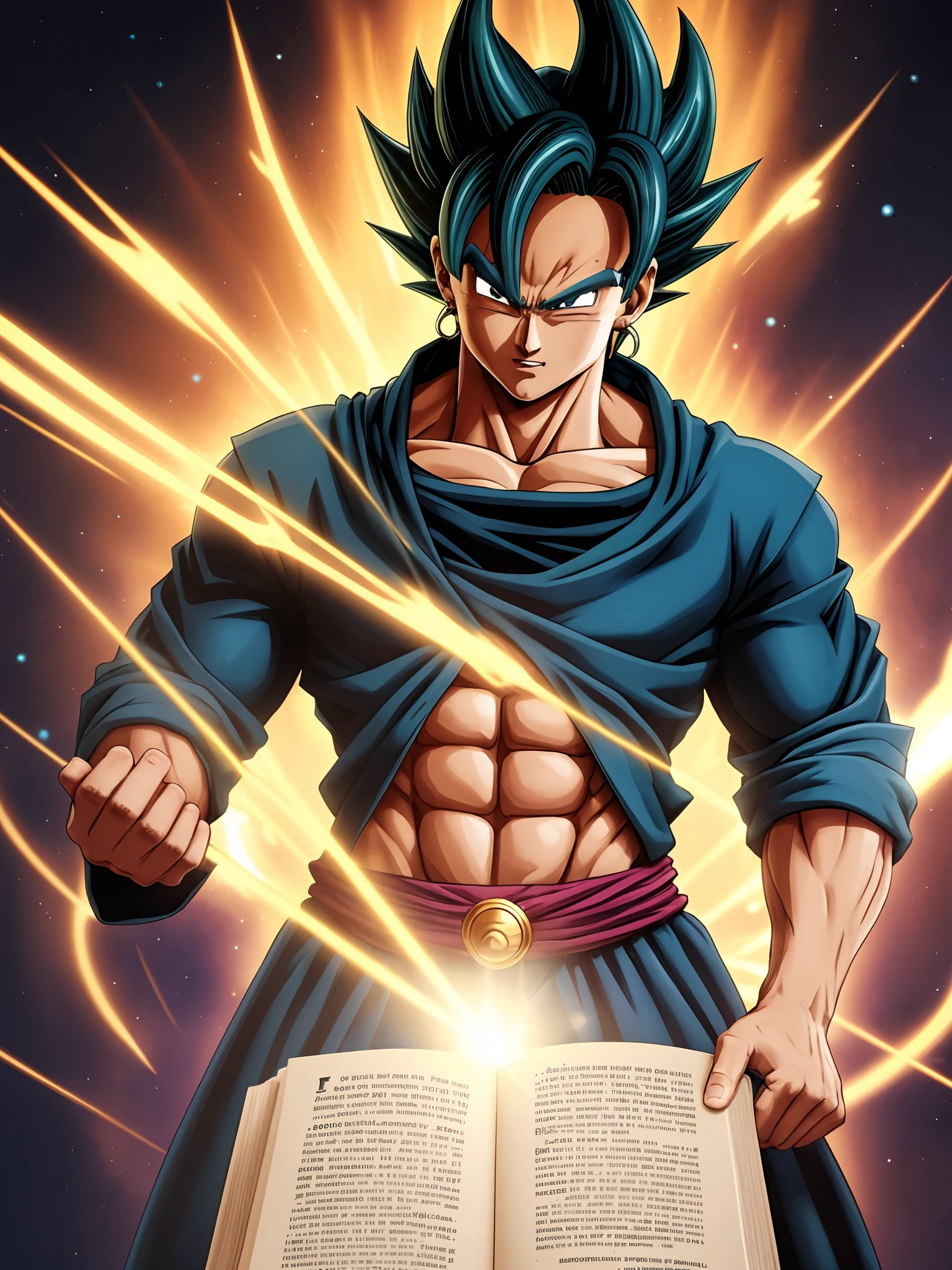 Vegito, ao ler o livro sagrado, He was visibly surprised by the revelations about the history of the Namekians, the Dragon Balls and the existence of a Super Saiyan god. These discoveries awakened an intense determination in him to achieve this divine transformation by his own means.