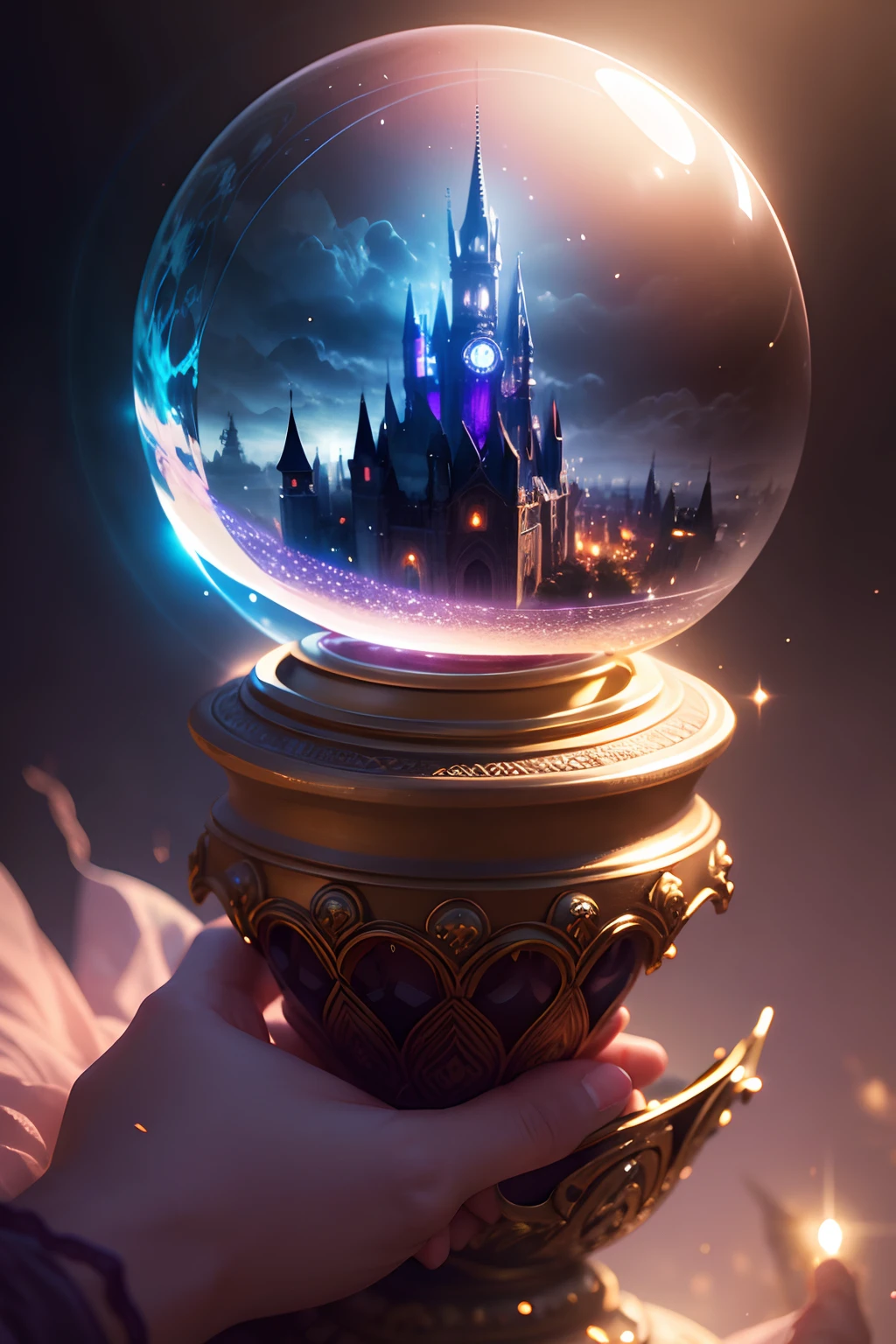 Beautiful sparkling crystal ball, Mysterious magical fantasy enchanting air, cinematic shot, Cinematic scene, Stunning, Breathtaking, A sense of magic in the air, magical fantasy, diffuse lighting