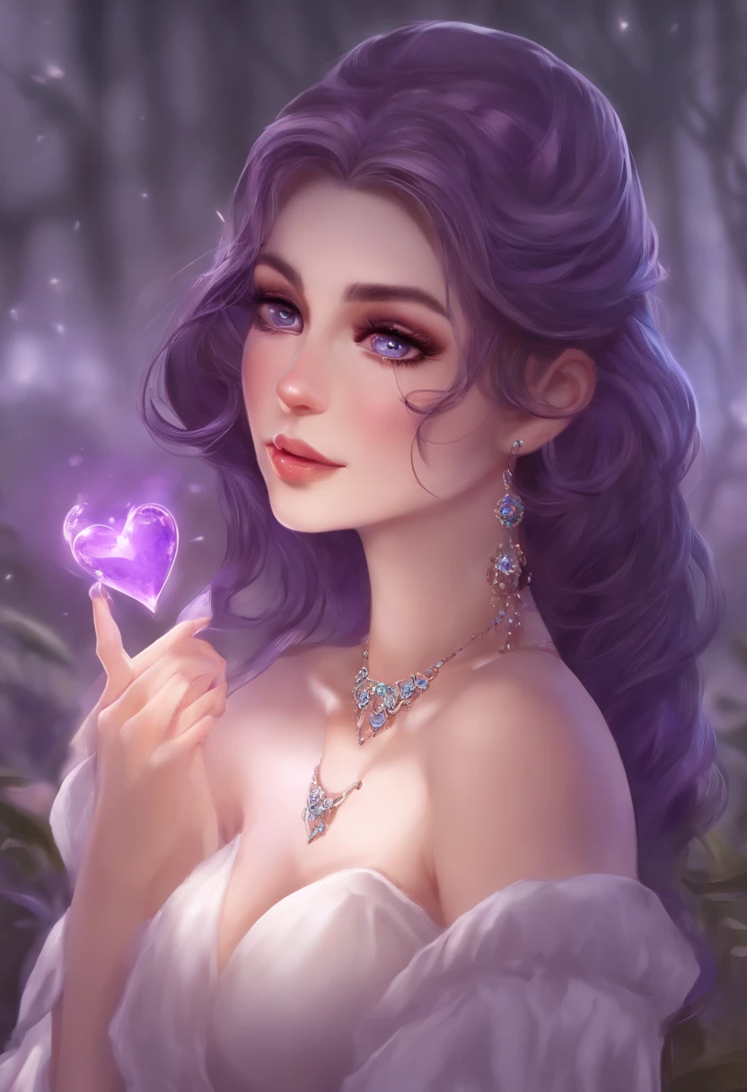 1girl,heart-shaped shaped pupils,Unhas,hands on own face,cabelos loiro,Purple eyes,(corar:1.1),Gargantilha,parte superior do corpo,trembling,suar,gota de suor,Heart,(linhas de velocidade:1.1),medium breasts, ((heavy breathing:1.3)), amor, Heart, topo de corte, Feliz, sorrir