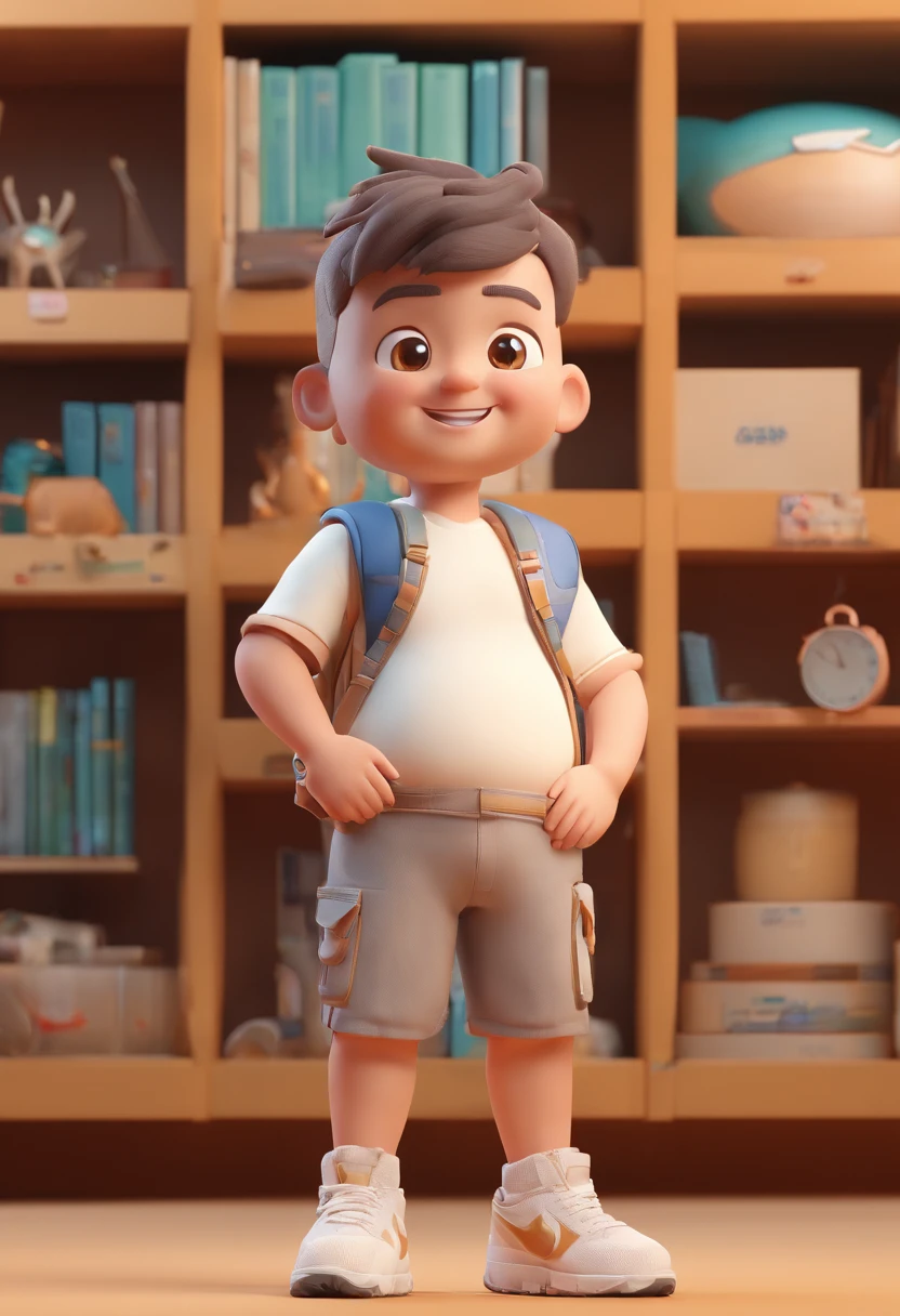 A somewhat chubby boy with almost shaved hair with gradient on the sides smiling with a camera in his hand with beige cargo pants and a white baggy blouse and nike sneakers