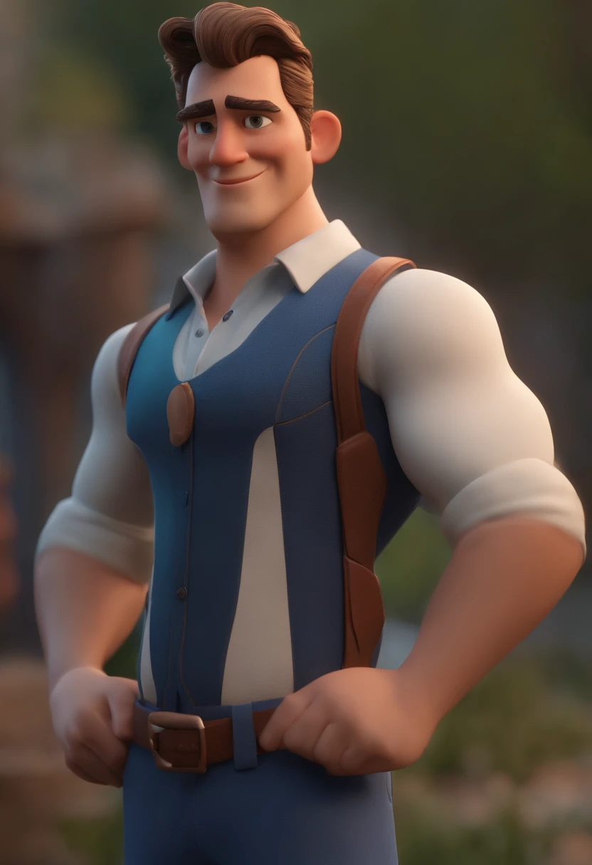 Personagem de desenho animado de um homem usando uma camisa azul, um personagem animado, Caractere estilizado, animation style rendering, 3D estilizado, Arnold Maya render, 3 d render stylized, toon render keyshot, Personagem 3D, Personagem 3D, 3d rendering stylized, 3 d character render, personagem de desenho animado, Personagem de close up, Pose de personagem, (Estilo Pixar) (master part:1.2) (Bokeh) (best quality) (pele detalhada) (textura detalhada) (8k) (argila) (Cinematic lighting) (foco nítido，Senta e vaza a parte superior do corpo