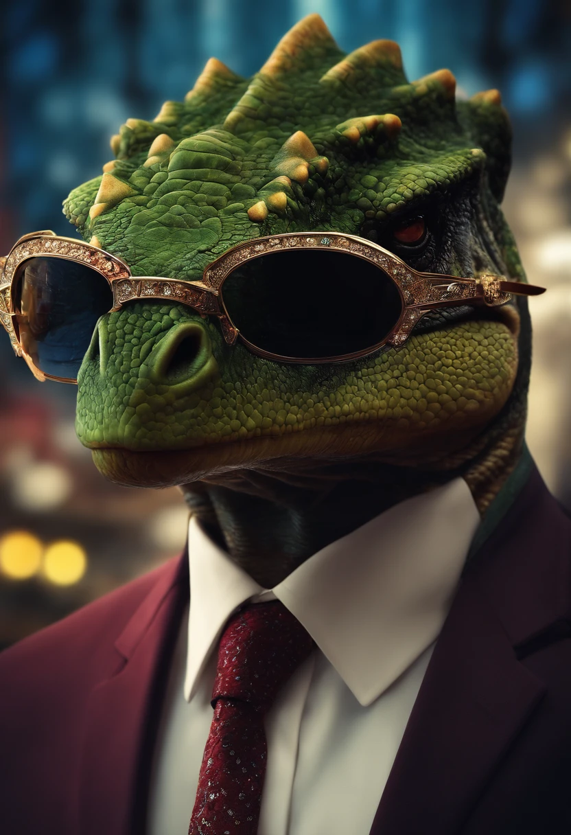 Dinossauro,glasses and suit,sentado,Metro