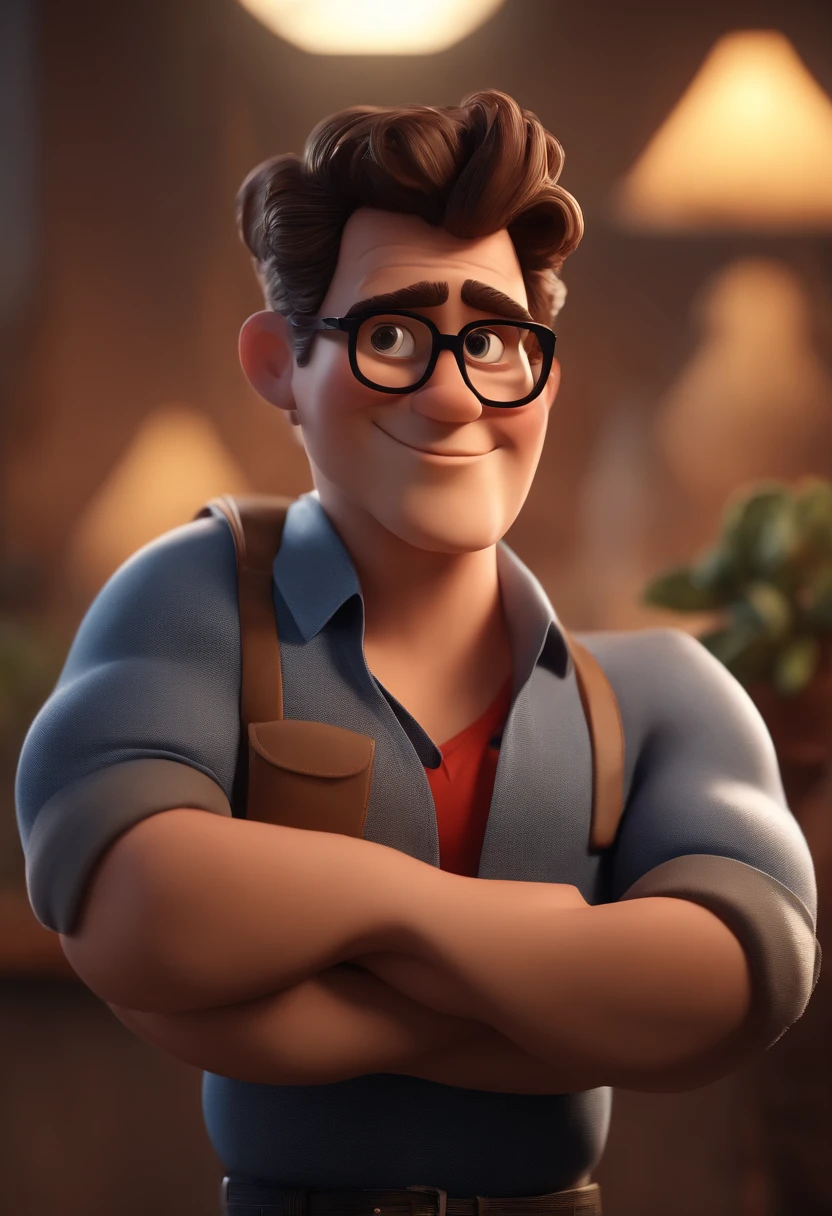 Cartoon character of a man with black glasses and a blue shirt, animation character, Caractere estilizado, animation style rendering, 3D estilizado, Arnold Maya render, 3 d render stylized, toon render keyshot, Personagem 3D, Personagem 3D, 3d rendering stylized, 3 d character render, personagem de desenho animado, Personagem de close up, Pose de personagem, (Estilo Pixar) (master part:1.2) (Bokeh) (best quality) (pele detalhada) (textura detalhada) (8k) (argila) (Cinematic lighting) (foco nítido