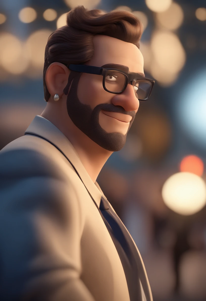 Cartoon character of a man with black glasses, cabelo grisalho e uma camisa azul, animation character, Caractere estilizado, animation style rendering, 3D estilizado, Arnold Maya render, 3 d render stylized, toon render keyshot, Personagem 3D, Personagem 3D, 3d rendering stylized, 3 d character render, personagem de desenho animado, Personagem de close up, Pose de personagem,  (Estilo Pixar) (master part:1.2) (Bokeh) (best quality) (pele detalhada) (textura detalhada) (8k) (argila) (Cinematic lighting) (foco nítido