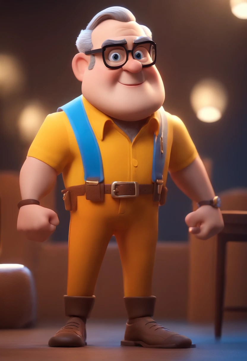 Cartoon character of a man wearing black glasses and a blue shirt, um personagem animado, Caractere estilizado, animation style rendering, 3D estilizado, Arnold Maya render, 3 d render stylized, toon render keyshot, Personagem 3D, Personagem 3D, 3d rendering stylized, 3 d character render, personagem de desenho animado, Personagem de close up, Pose de personagem, (Estilo Pixar) (master part:1.2) (Bokeh) (best quality) (pele detalhada) (textura detalhada) (8k) (argila) (Cinematic lighting) (foco nítido,Senta e vaza a parte superior do corpo