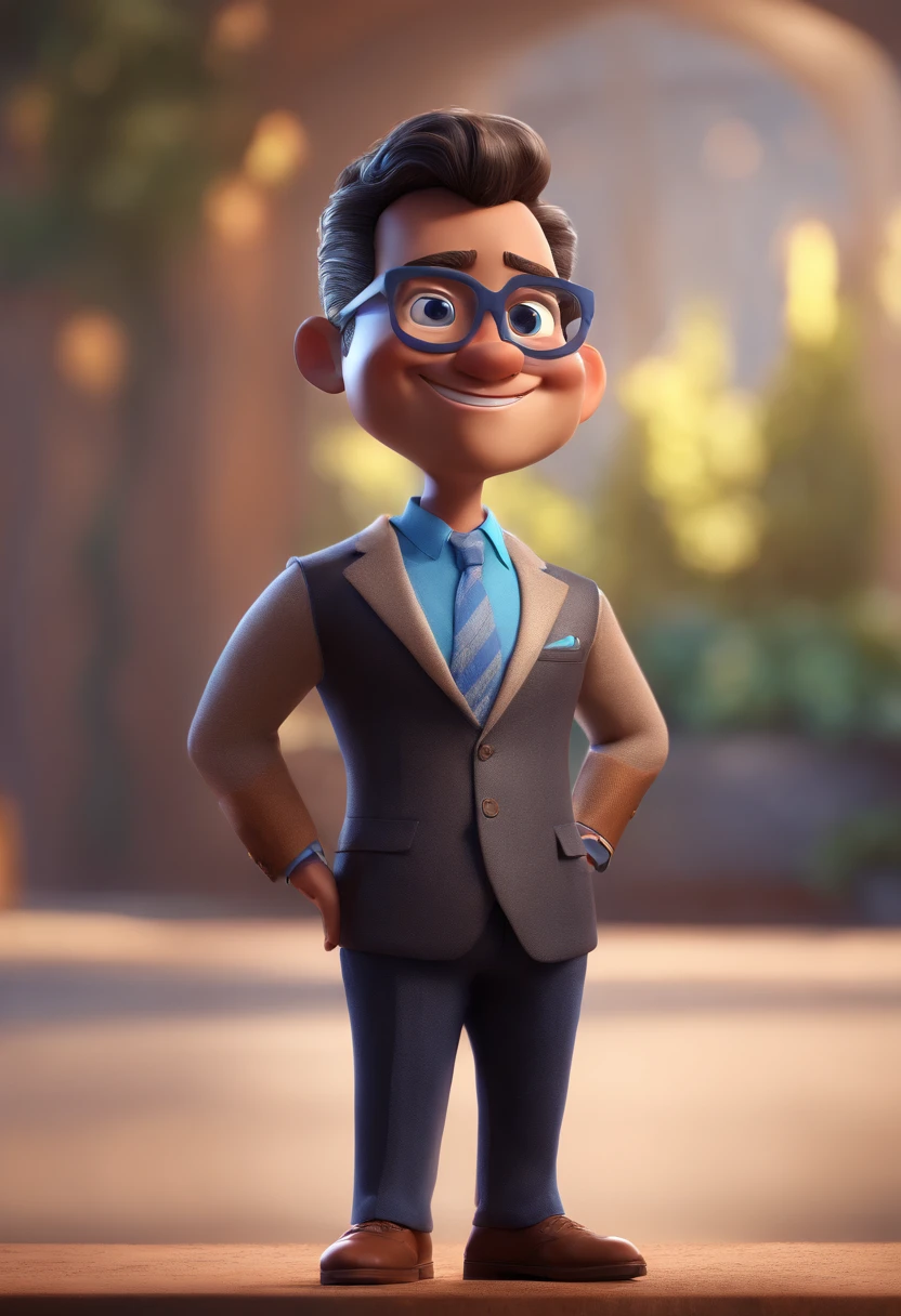 Cartoon character of a man with black glasses and a blue shirt, animation character, Caractere estilizado, animation style rendering, 3D estilizado, Arnold Maya render, 3 d render stylized, toon render keyshot, Personagem 3D, Personagem 3D, 3d rendering stylized, 3 d character render, personagem de desenho animado, Personagem de close up, Pose de personagem,  (Estilo Pixar) (master part:1.2) (Bokeh) (best quality) (pele detalhada) (textura detalhada) (8k) (argila) (Cinematic lighting) (foco nítido