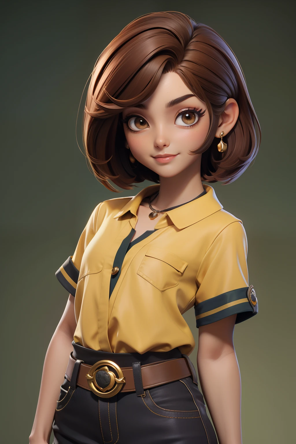 master part, best quality, 1st grade, olhos verdes, pele escura, brown hair, cabelos ondulados, short hair, Brincos, jewelries, pirata, Camisa comprida, fundo simples, sozinho, parte superior do corpo