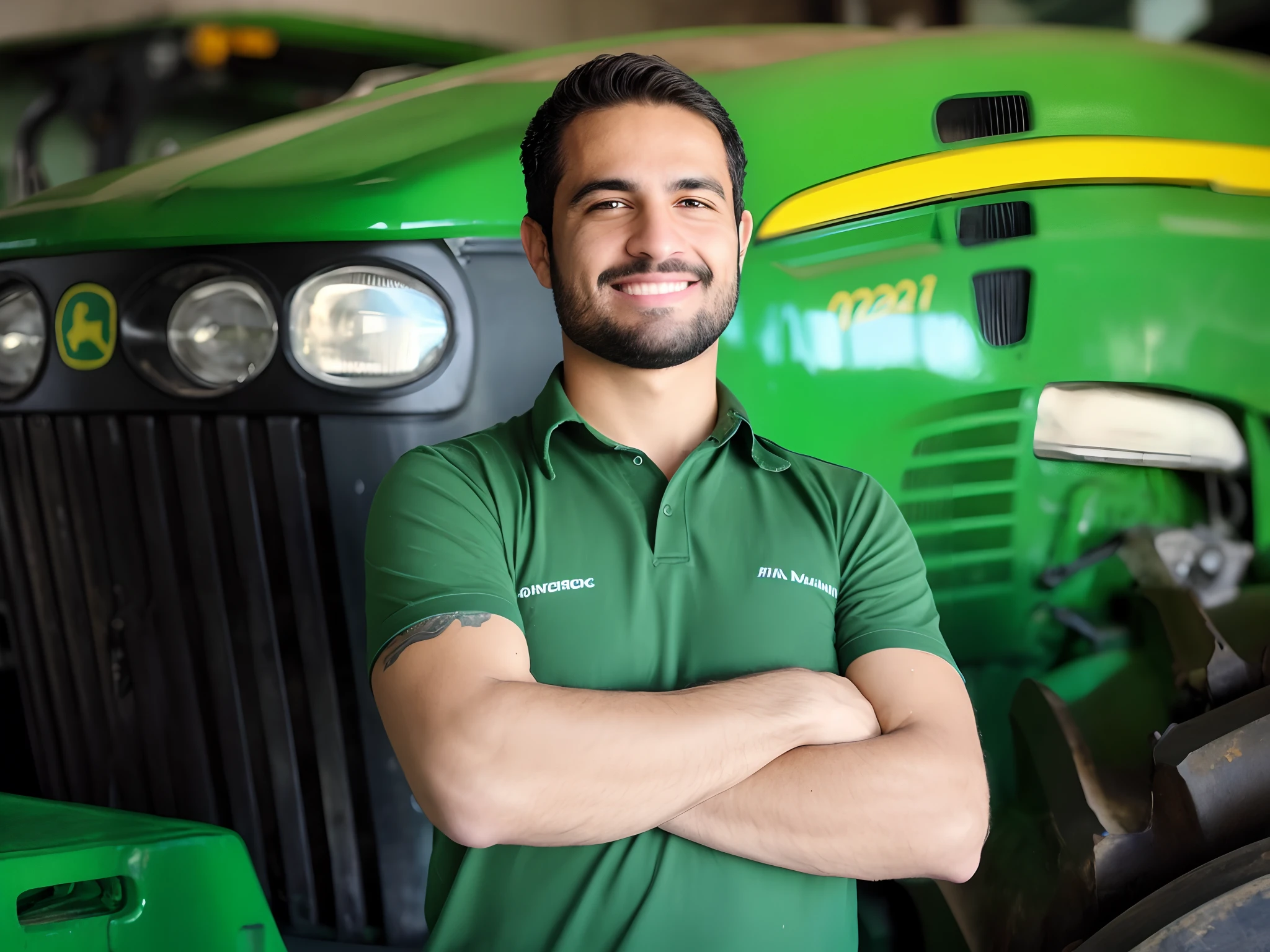 arafed man standing in front of a tractor in a garage, icaro carvalho, caio santos, jon lothian, carmelo blandino, daniel mirante, juanjo guarnido, david rios ferreira, album photo, avatar image, michael maurino, jorge lacera, romain jouandeau, esteban maroto, ástor alexander, mechanic