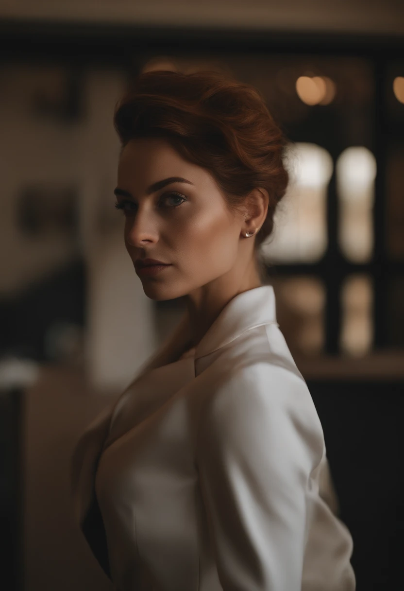 Foto RAW, Imagem bruta, realismo, estilo realista, uma foto \(medium\) de Katiekones \(Assunto\), Wearing a women's business suit \(guarda-roupa\), na sala da diretoria \(Background Story\), Looking out of the camera, red hair, thin lips, pele facial difusa, sardas corporais, corpo inteiro, retrato, Altas, best quality, Afiado completo, Fotografia 4K, textura de pele detalhada real, (corar:0.5), (arrepios:0.5), Subsurface scattering, RAW candid cinema, 16 millimeters, color graded portra 400 film, remarkable color, ultra realistic, pele texturizada, remarkable detailed pupils, Realistic dull skin noise, visible skin detail, pele fuzz, pele seca, shot with cinematic camera