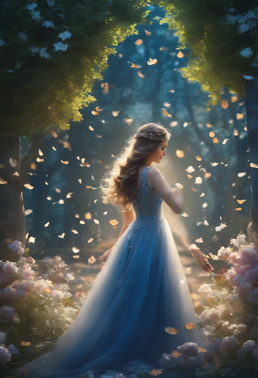 master part, best quality, (Muito detalhado CG unidade 8k papel de parede) (best quality), (best illustration), (Melhores Sombras) Natureza&#39, mar azul,Delicate Leaves Petals of Various Colors Falling in the Air Light Tracking, super detalhado --v6