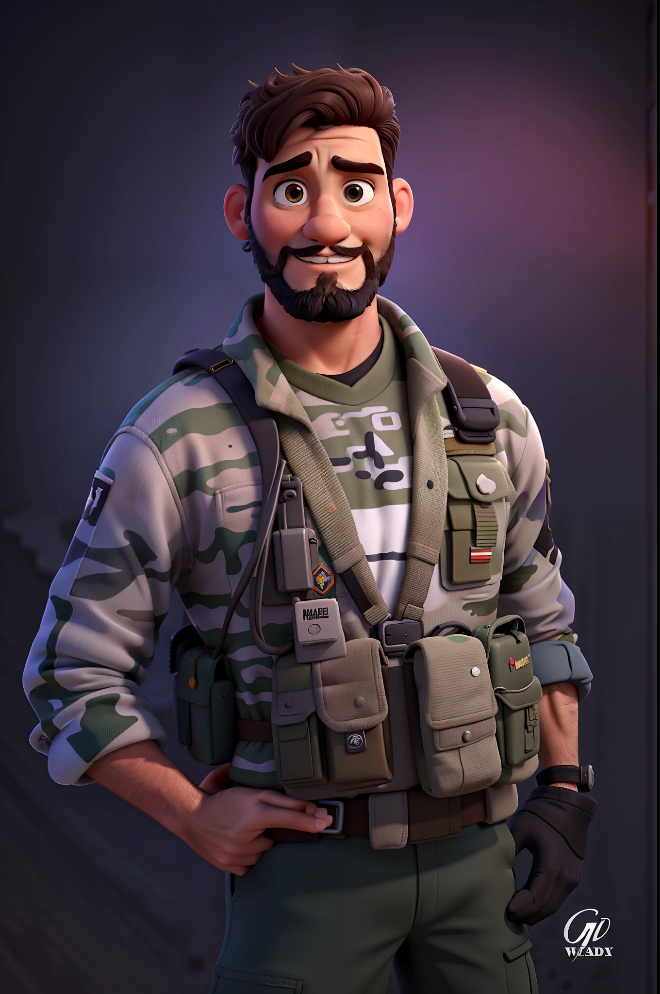 militar moreno com barba chamado ''wendel'' animacao pixar disney