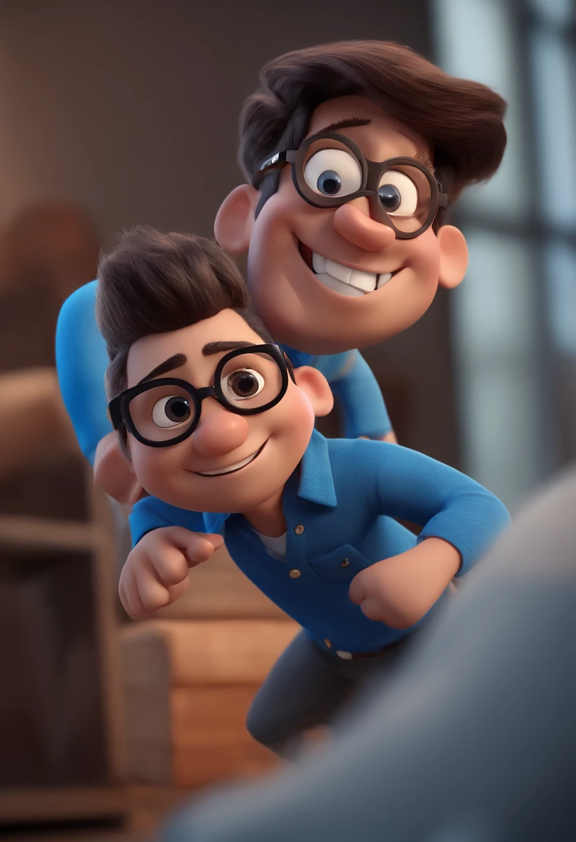 Cartoon character of a man with black glasses and a blue shirt, animation character, Caractere estilizado, animation style rendering, 3D estilizado, Arnold Maya render, 3 d render stylized, toon render keyshot, Personagem 3D, Personagem 3D, 3d rendering stylized, 3 d character render, personagem de desenho animado, Personagem de close up, Pose de personagem, (Estilo Pixar) (master part:1.2) (Bokeh) (best quality) (pele detalhada) (textura detalhada) (8k) (argila) (Cinematic lighting) (foco nítido