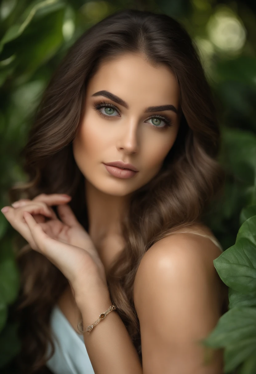 A mais alta qualidade de imagem, Detalhes marcantes, ultra-high resolution, (realismo: 1.4) mulher na cueca e um colar, com olhos verdes, Retrato Sophie Mudd, cabelos castanhos e olhos grandes, selfie de uma jovem mulher, Olhos do quarto, Violeta Myers, sem maquiagem, maquiagem natural, Looking directly at the camera, Rosto com ArtGram, maquiagem sutil, Impressionante tiro de corpo inteiro, olhos verdes penetrantes,