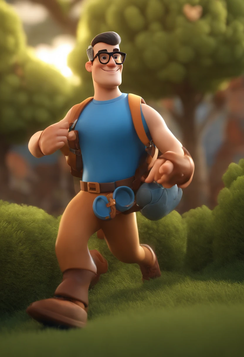 Cartoon character of a man wearing black glasses and a blue shirt, um personagem animado, Caractere estilizado, animation style rendering, 3D estilizado, Arnold Maya render, 3 d render stylized, toon render keyshot, Personagem 3D, Personagem 3D, 3d rendering stylized, 3 d character render, personagem de desenho animado, Personagem de close up, Pose de personagem, (Estilo Pixar) (master part:1.2) (Bokeh) (best quality) (pele detalhada) (textura detalhada) (8k) (argila) (Cinematic lighting) (foco nítido,Senta e vaza a parte superior do corpo