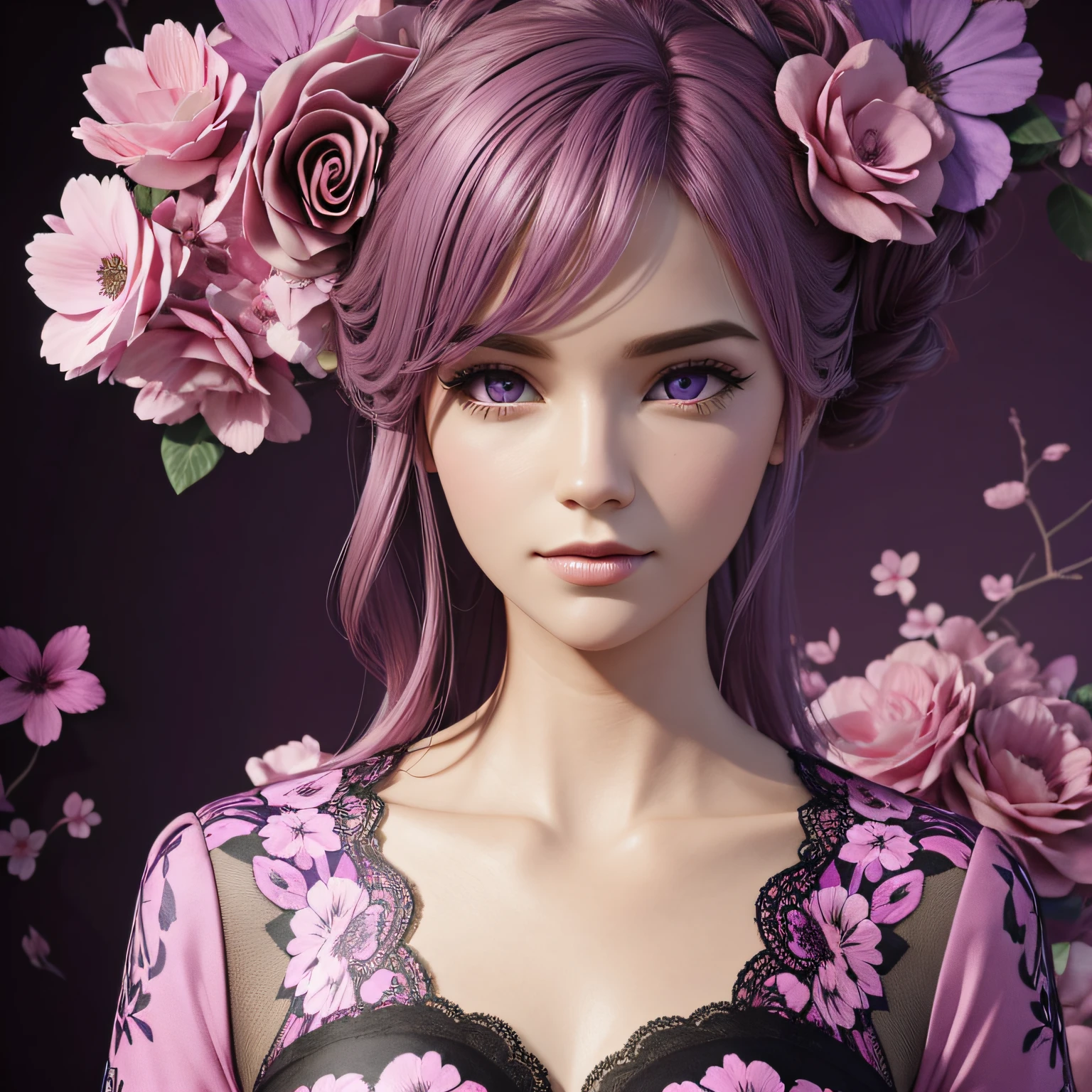 3d pink and violet floral pattern, deviant art