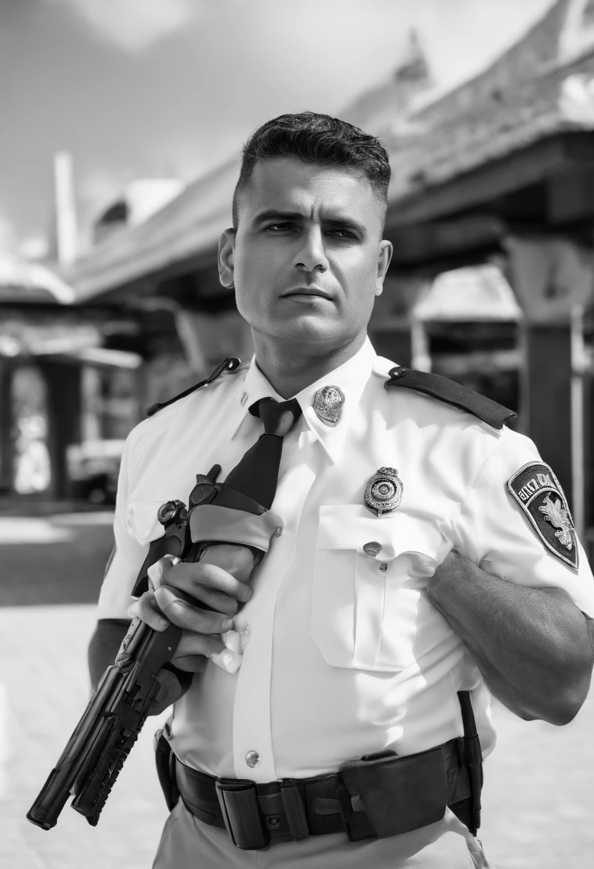 Homem calvo, 34 anos, policial, 83kg, branco