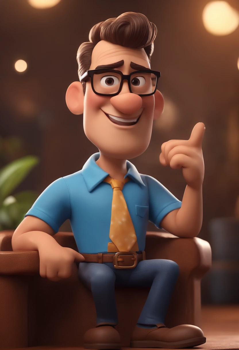 Cartoon character of a man with black glasses and a blue shirt, animation character, Caractere estilizado, animation style rendering, 3D estilizado, Arnold Maya render, 3 d render stylized, toon render keyshot, Personagem 3D, Personagem 3D, 3d rendering stylized, 3 d character render, personagem de desenho animado, Personagem de close up, Pose de personagem, (Estilo Pixar) (master part:1.2) (Bokeh) (best quality) (pele detalhada) (textura detalhada) (8k) (argila) (Cinematic lighting) (foco nítido