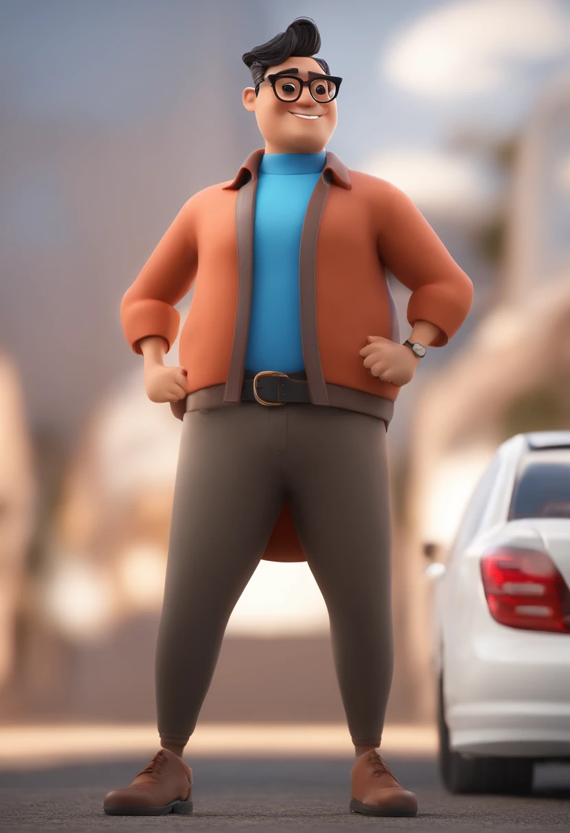 Cartoon character of a Japanese man with black glasses and a blue shirt, animation character, Caractere estilizado, animation style rendering, 3D estilizado, Arnold Maya render, 3 d render stylized, toon render keyshot, Personagem 3D, Personagem 3D, 3d rendering stylized, 3 d character render, personagem de desenho animado, Personagem de close up, Pose de personagem, (Estilo Pixar) (master part:1.2) (Bokeh) (best quality) (pele detalhada) (textura detalhada) (8k) (argila) (Cinematic lighting) (foco nítido