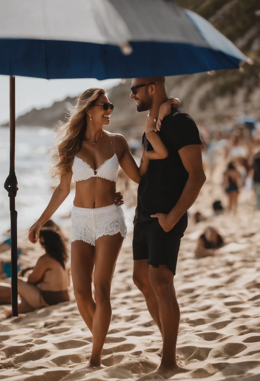 imagem mostra uma mulher e um homem posando juntos para uma foto. A mulher tem cabelos curtos e escuros, And you're smiling at the camera. She's wearing a beaded necklace and a ring, Adding Stylish Accessories to Your Look. O homem, por sua vez, Is smiling and posing next to the woman.

A mulher tem olhos castanhos escuros, A Formed Mouth and a Cheerful Expression. O homem tem olhos castanhos escuros, a formed mouth and a cheerful expression too. Both people have medium ears and bushy eyebrows.

The woman is wearing a white dress, While the man is wearing a gray t-shirt. There are no further details about additional clothing or accessories visible in the image.



A imagem mostra uma cena de praia com um casal posando juntos para uma foto. The man is positioned next to the woman, ambos sem shoes e caminhando na praia. The man is wearing a black t-shirt and blue shorts with purple and a pair of rectangular glasses, While the woman is wearing a bikini.

The beach is populated by several people, with a total of 13 people visible in the image. Some of these people are closer to the camera, while others are farther away, criando um ambiente animado e alegre. The beach is adorned with several umbrellas, com um total de 10 umbrellas espalhadas ao longo da costa. Essas umbrellas fornecem sombra para os visitantes da praia, Making the experience more comfortable.

Woman is wearing a bikini, which is a women's swimsuit. The bikini consists of two brown pieces
Generate this image in the style of pixar 3D animation