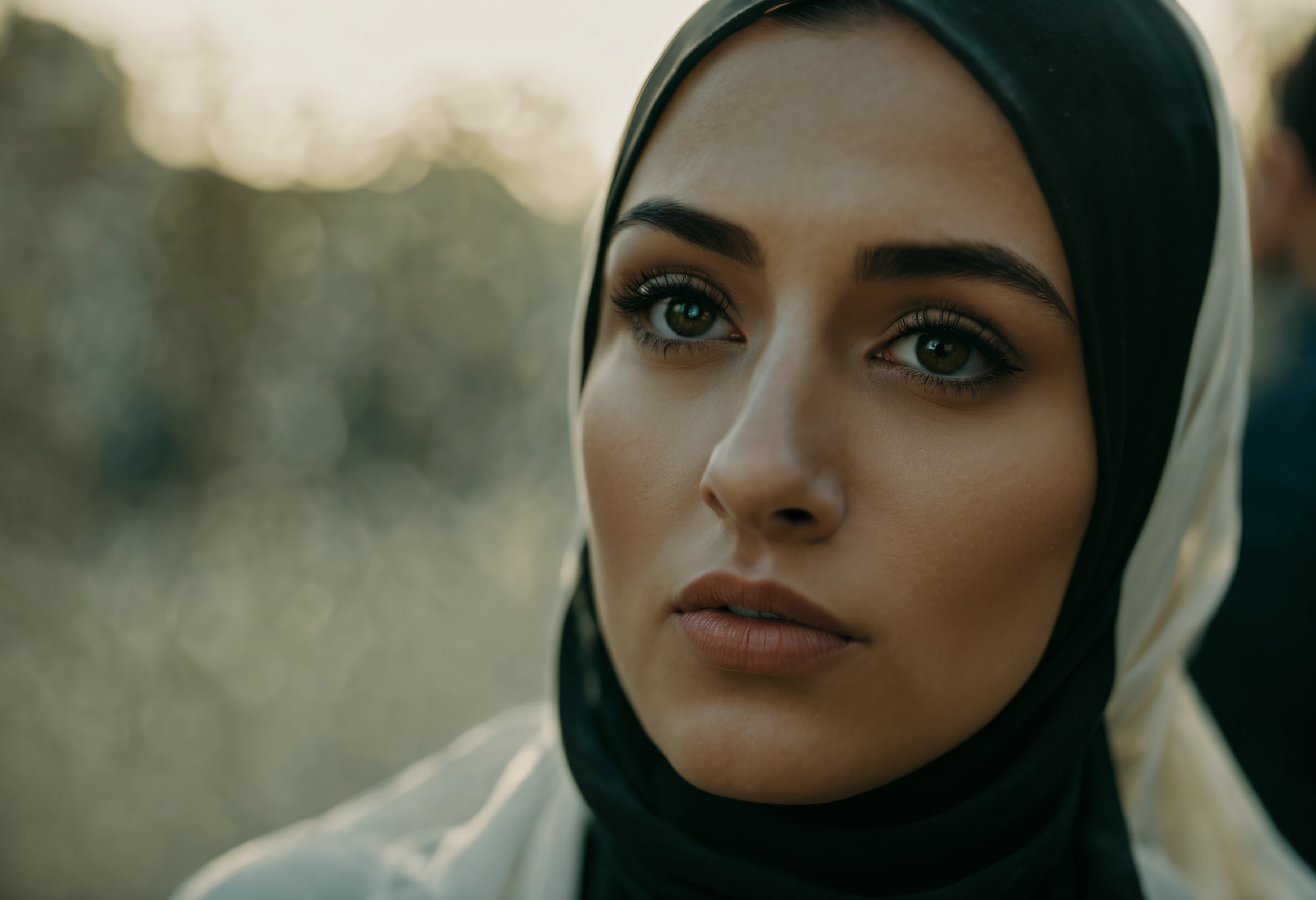 cinematic film still of  Cinematic Film stock footage in (arri alexa style) Kodak film print,  Hijab Nerd Erotic Naked Beauty, shallow depth of field, vignette, highly detailed, high budget, bokeh, cinemascope, moody, epic, gorgeous, film grain, grainy