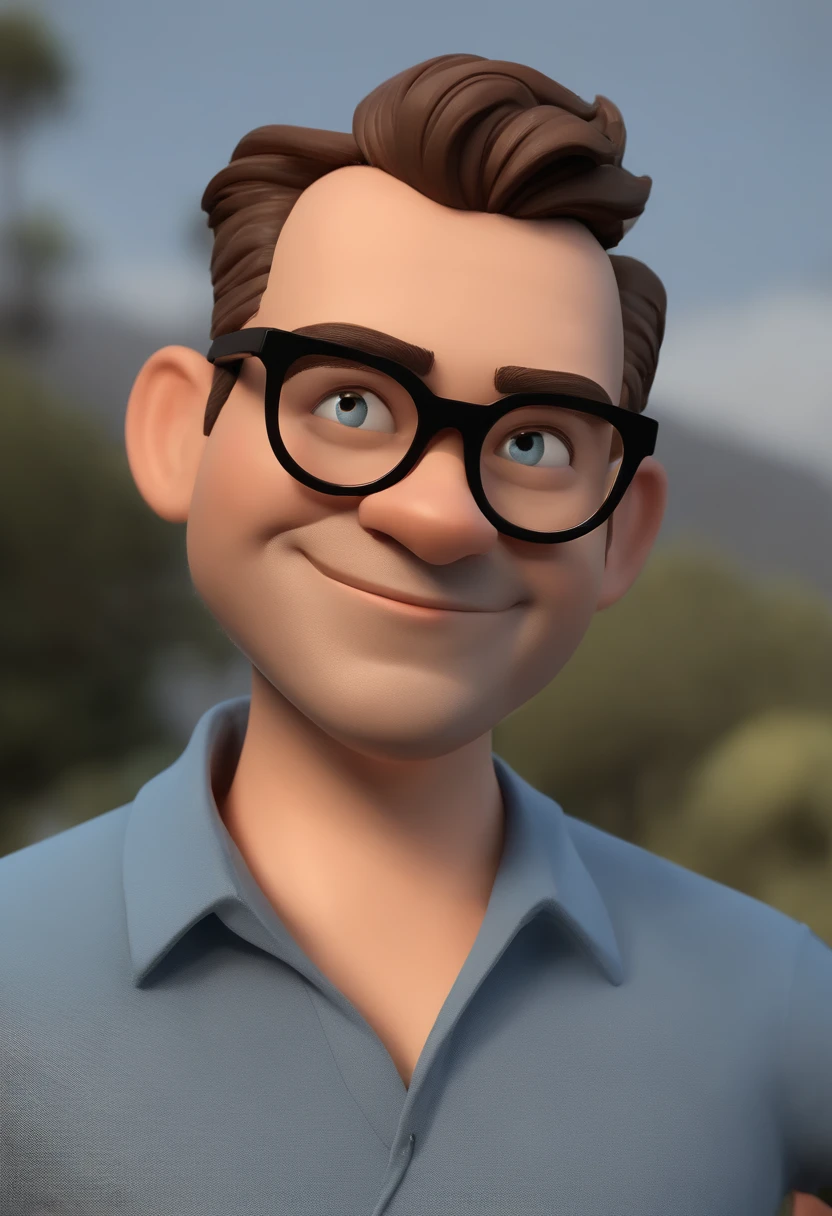 Cartoon character of a man wearing black glasses and a blue shirt, um personagem animado, Caractere estilizado, animation style rendering, 3D estilizado, Arnold Maya render, 3 d render stylized, toon render keyshot, Personagem 3D, Personagem 3D, 3d rendering stylized, 3 d character render, personagem de desenho animado, Personagem de close up, Pose de personagem, (Estilo Pixar) (master part:1.2) (Bokeh) (best quality) (pele detalhada) (textura detalhada) (8k) (argila) (Cinematic lighting) (foco nítido