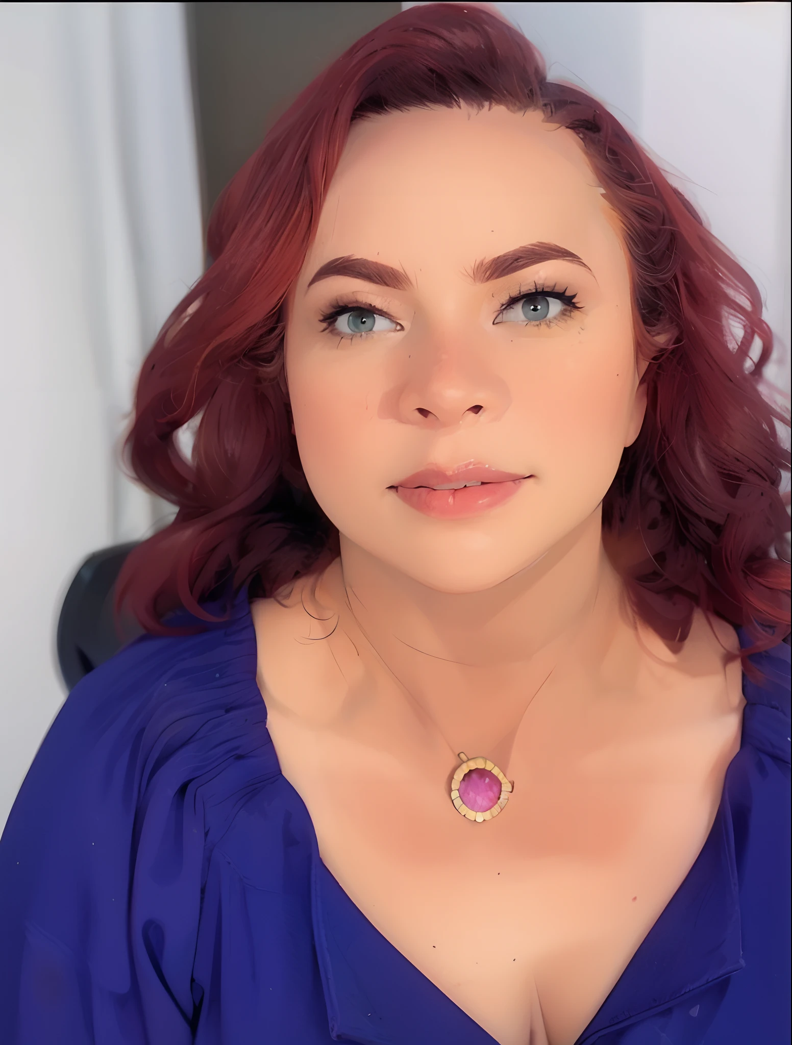 Red hair curly greenish eyes knitting