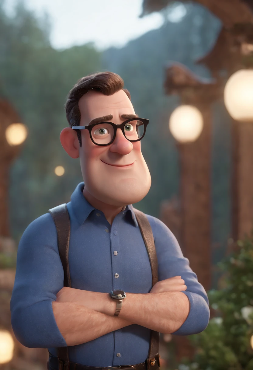 Cartoon character of a man with black glasses and a blue shirt, animation character, Caractere estilizado, animation style rendering, 3D estilizado, Arnold Maya render, 3 d render stylized, toon render keyshot, Personagem 3D, Personagem 3D, 3d rendering stylized, 3 d character render, personagem de desenho animado, Personagem de close up, Pose de personagem, (Estilo Pixar) (master part:1.2) (Bokeh) (best quality) (pele detalhada) (textura detalhada) (8k) (argila) (Cinematic lighting) (foco nítido