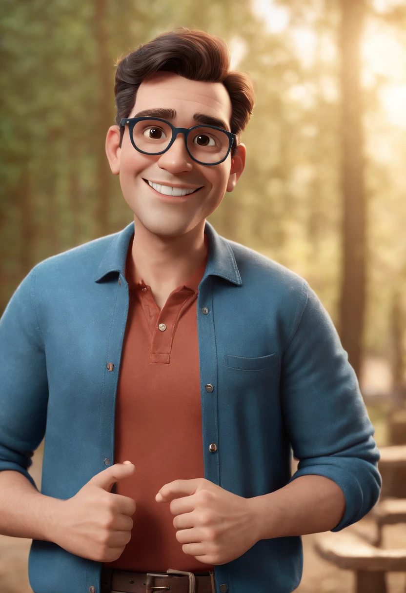 Cartoon character of a man with black glasses and a blue shirt, animation character, Caractere estilizado, animation style rendering, 3D estilizado, Arnold Maya render, 3 d render stylized, toon render keyshot, Personagem 3D, Personagem 3D, 3d rendering stylized, 3 d character render, personagem de desenho animado, Personagem de close up, Pose de personagem,  (Estilo Pixar) (master part:1.2) (Bokeh) (best quality) (pele detalhada) (textura detalhada) (8k) (argila) (Cinematic lighting) (foco nítido