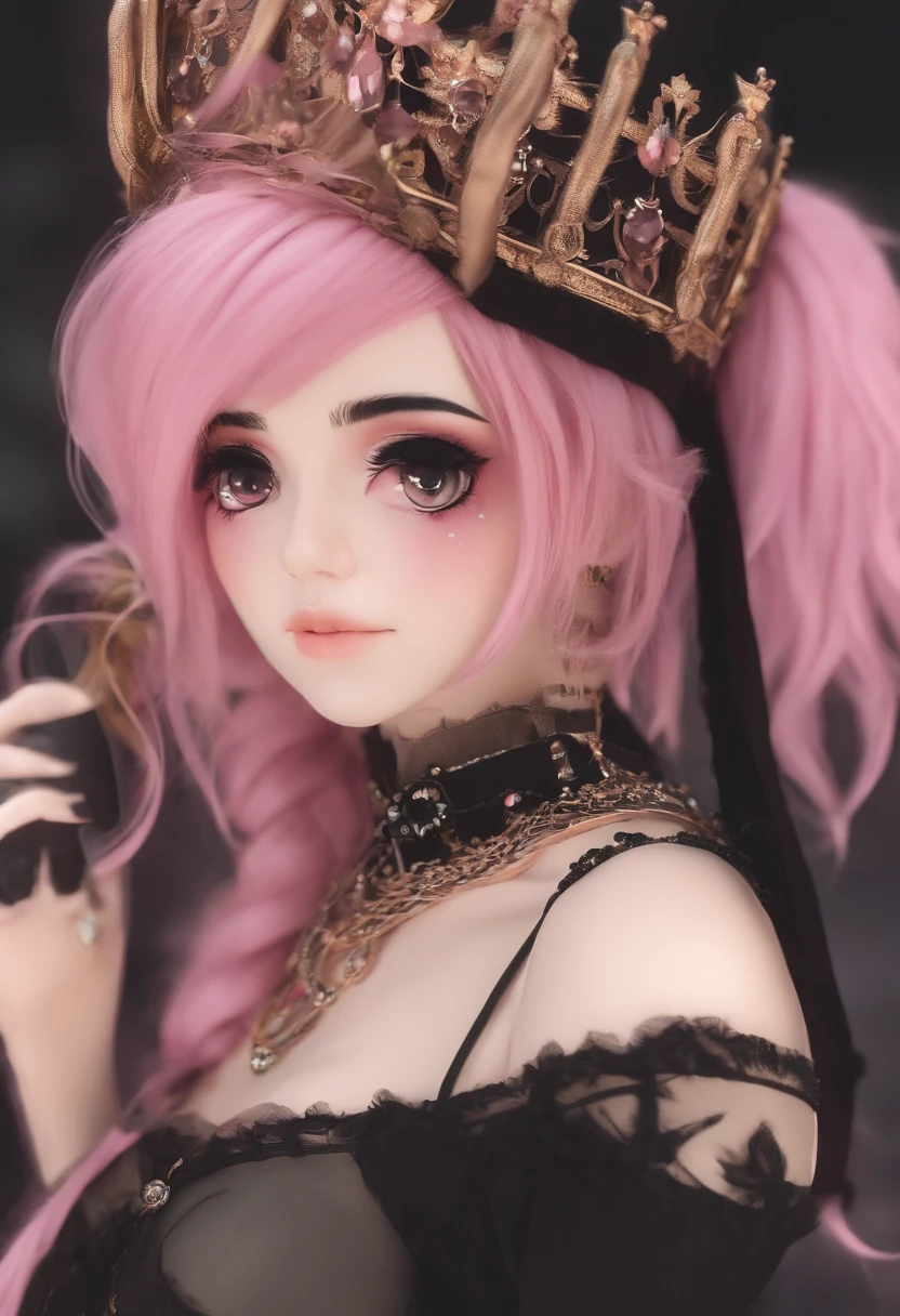 Araffe girl with pink hair and a crown on her head, vestido com roupas punk, vestido com roupas crustpunk, Anime Garota Cosplay, cybergoth, usando uma roupa punk, Kerli Koiv como Anime Girl, 1 7 - year - old anime goth girl, linda Delphine, Anime cosplay, com cabelo rosa, Menina anime na vida real, Garota Punk