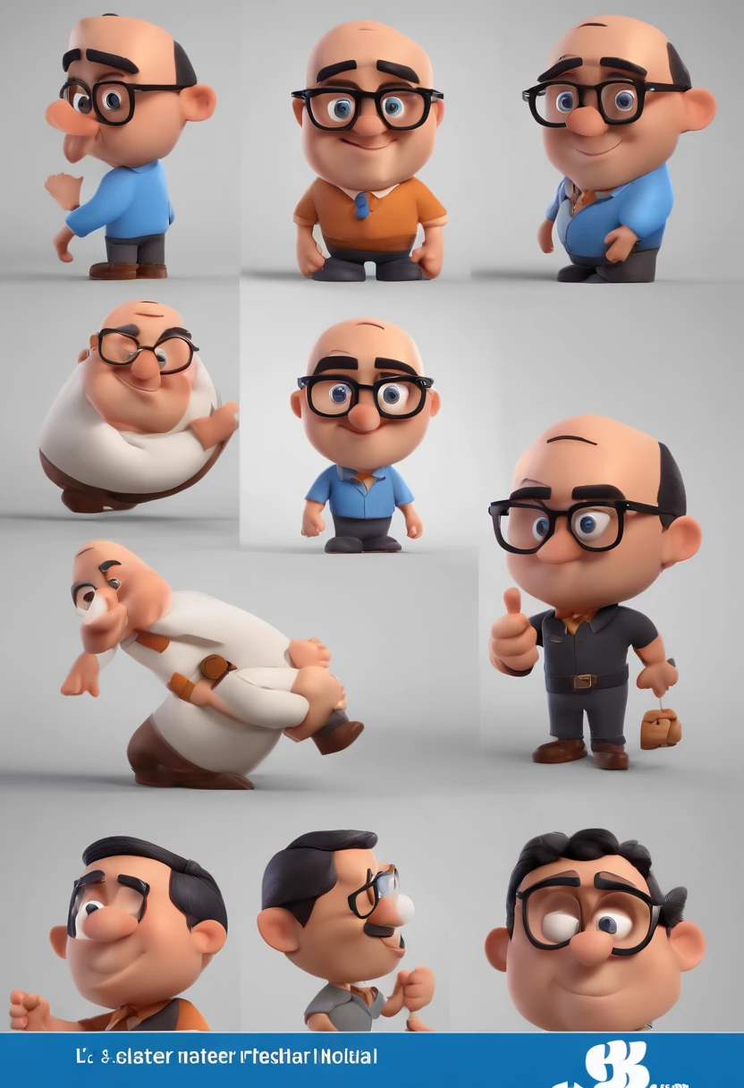 Cartoon character of a man with black glasses and a blue shirt, animation character, Caractere estilizado, animation style rendering, 3D estilizado, Arnold Maya render, 3 d render stylized, toon render keyshot, Personagem 3D, Personagem 3D, 3d rendering stylized, 3 d character render, personagem de desenho animado, Personagem de close up, Pose de personagem, (Estilo Pixar) (master part:1.2) (Bokeh) (best quality) (pele detalhada) (textura detalhada) (8k) (argila) (Cinematic lighting) (foco nítido