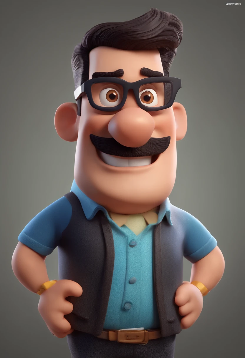 Cartoon character of a man with black glasses and a blue shirt, animation character, Caractere estilizado, animation style rendering, 3D estilizado, Arnold Maya render, 3 d render stylized, toon render keyshot, Personagem 3D, Personagem 3D, 3d rendering stylized, 3 d character render, personagem de desenho animado, Personagem de close up, Pose de personagem, (Estilo Pixar) (master part:1.2) (Bokeh) (best quality) (pele detalhada) (textura detalhada) (8k) (argila) (Cinematic lighting) (foco nítido