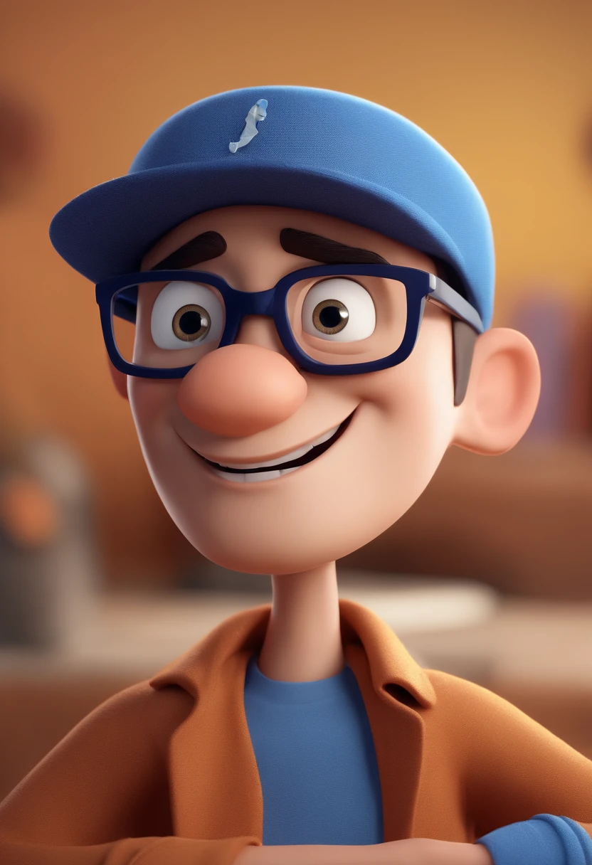Cartoon character of a man with black glasses and a blue shirt, animation character, Caractere estilizado, animation style rendering, 3D estilizado, Arnold Maya render, 3 d render stylized, toon render keyshot, Personagem 3D, Personagem 3D, 3d rendering stylized, 3 d character render, personagem de desenho animado, Personagem de close up, Pose de personagem, (Estilo Pixar) (master part:1.2) (Bokeh) (best quality) (pele detalhada) (textura detalhada) (8k) (argila) (Cinematic lighting) (foco nítido