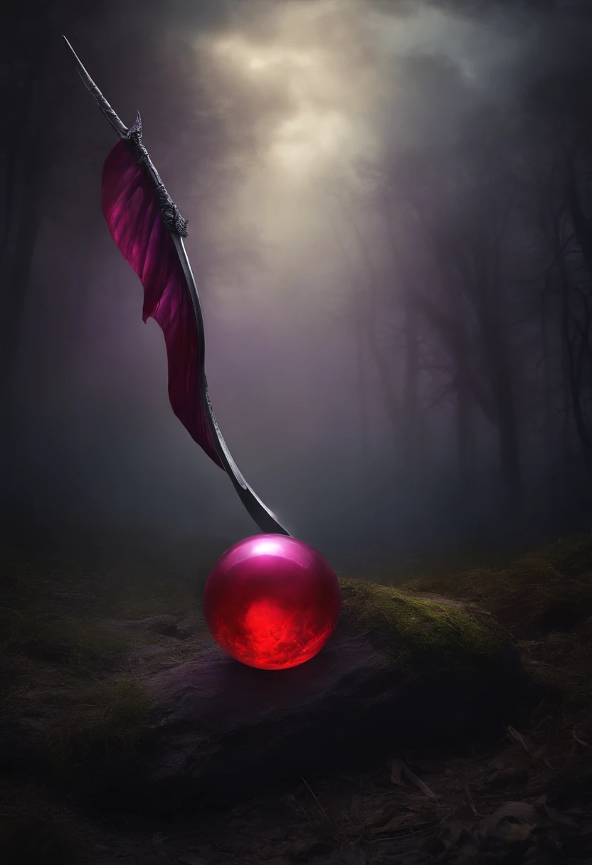 A purple scythe with a sinister aura slamming into a red ball and causing a huge impact.