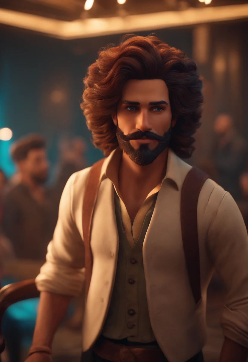 personagem da disney usando barba cabelo raspado a traz e comprido na frente, jogando video game