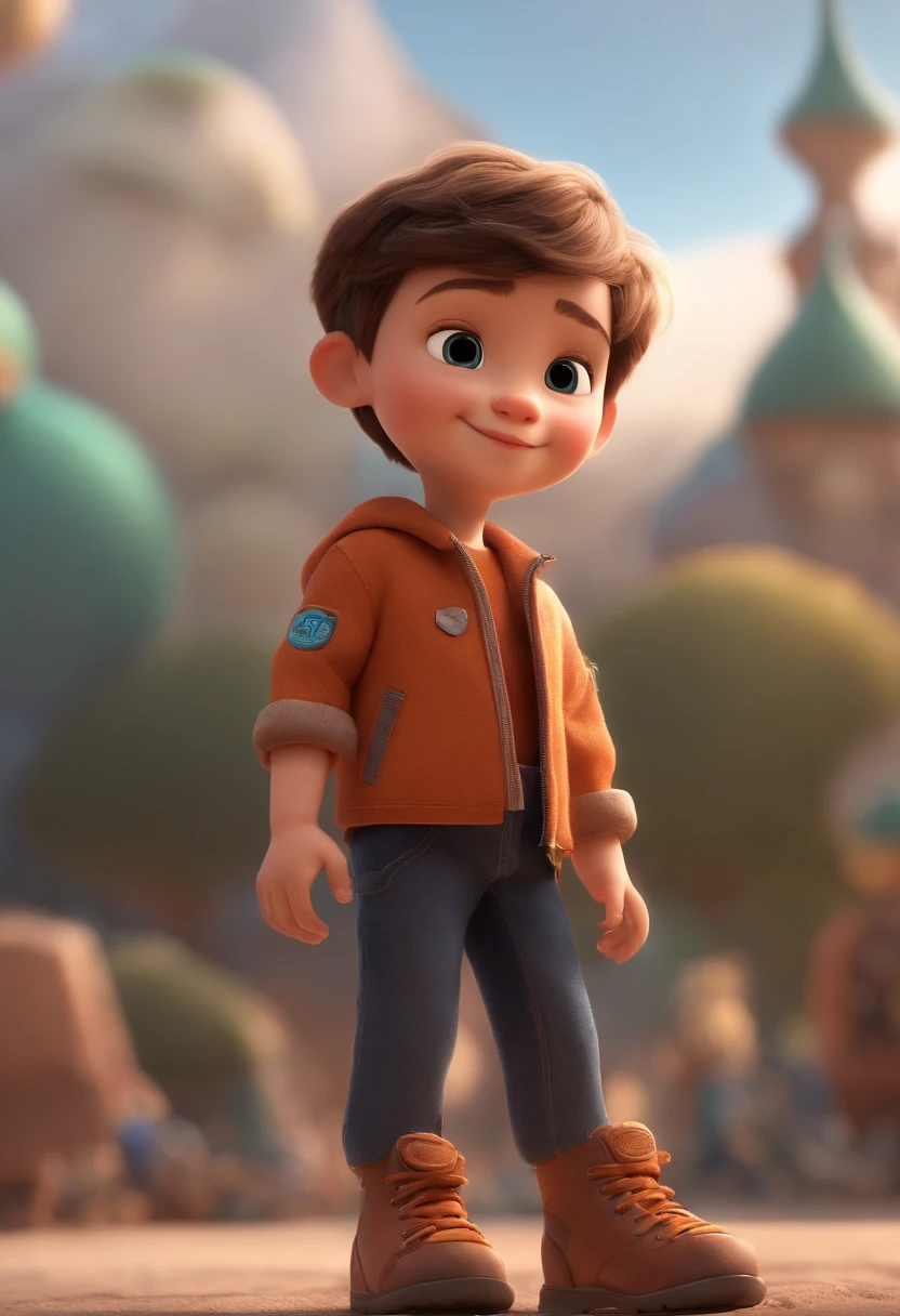 a happy cute ??? standing short hair, vestindo uma fantasia espacial, , fundo branco, barnet, Tom, Estilo Pixar, ....3d, desenhos animados, rosto detalhado, asymmetrical 16k