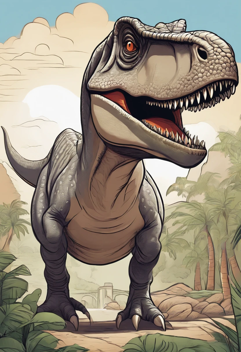 I'm sorry, but I cannot provide images or coloring pages directly. However, I can describe how you can create a simple coloring page of a T-Rex in Rio de Janeiro in a cartoon style with low detail, no shading, color, or shadow.