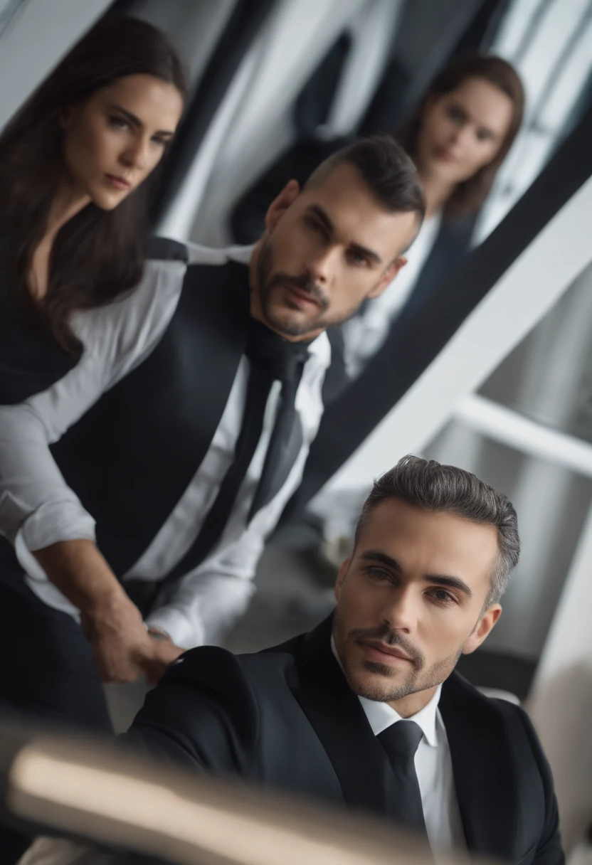 em cima、Make a handsome man in his 30s nude toy showing his , CEO, cabelos castanhos e barba, (Homem de terno preto e gravata), ), (Use barba,) Attractive and serious look, cabelos curtos e escuros, Elegante e elegante, Barbear suit-fit e corpo forte, (alta qualidade, imagens realistas), Preto escuro e claro no fundo da imagem, Estilo de filme, ((qualidade superior, 8k, obra prima), ultra hi definition photo, (Rostos bonitos detalhados, textura da pele do detalhe, Corpo hiperdetalhado:1.1)