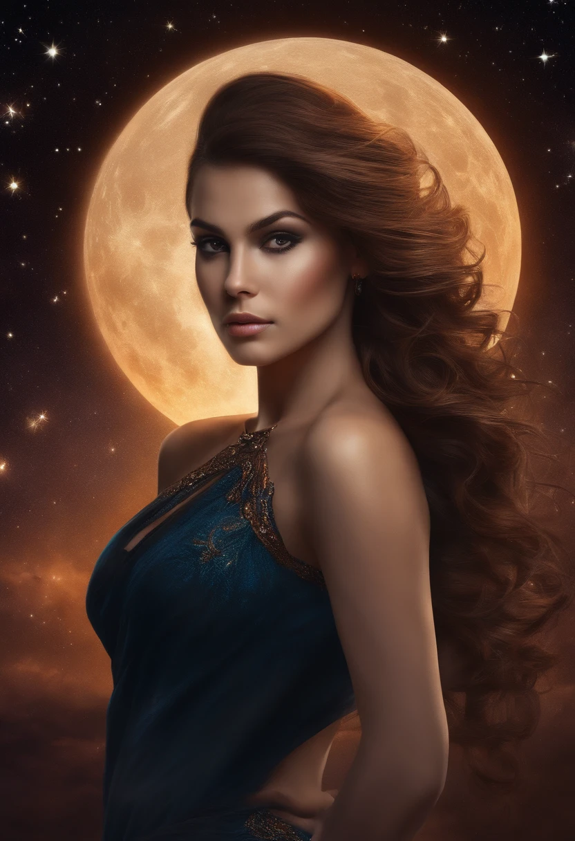 1girl,franja,Morocho,cabelos pretos,olhos castanhos,Noite ,Estrela,Lua,meteoros