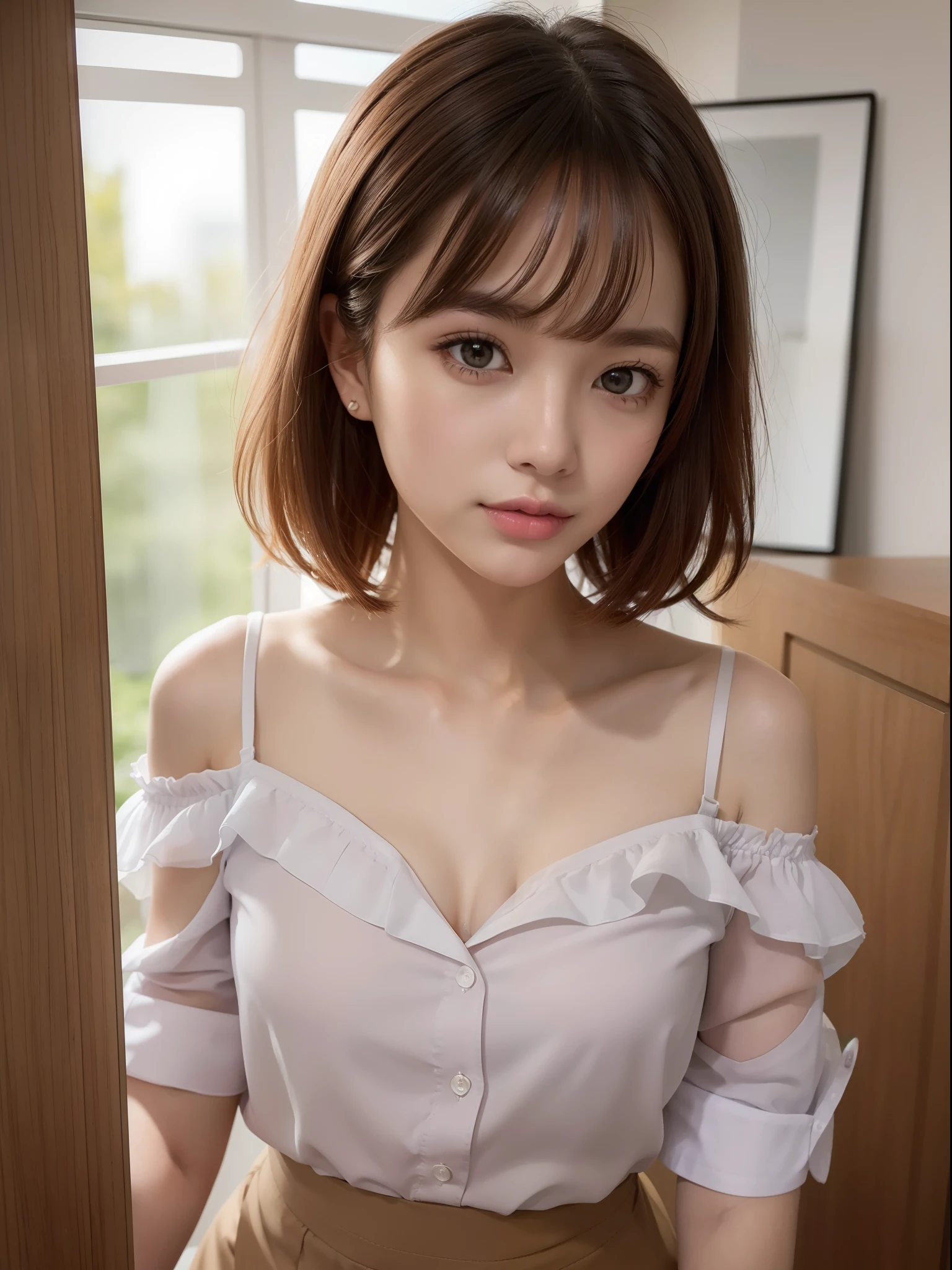 (Hold my chest:1.3)、(Very embarrassed:1.3), (blush:1.3) break (White nursing uniform、白いnurseの:1.3) break professional portrait、Professional Writing、Highest quality, Detailed workmanship、High resolution、(8K, High resolution:1.2)、(RAW Photos, Realistic:1.3)、Slim figure、High resolutionの顔、The face is in focus、High resolutionの目、(concentrate, Symmetrical pupils:1.2)、High quality and beautiful skin、Firm Skin、Natural Makeup、Gloss Lip, High-definition hair texture、masterpiece、Japanese women、(nurse、nurse:1.3)、17 years old、very cute, Very short hair (Embarrassed look :1.3)、Wet eyes:1.2,、Looking into the camera:1.2、Center of chest, Browsing Caution, Anatomically correct 
