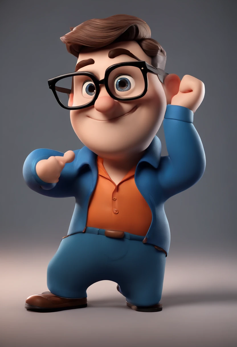 Cartoon character of a man wearing black glasses and a blue shirt, um personagem animado, Caractere estilizado, animation style rendering, 3D estilizado, Arnold Maya render, 3 d render stylized, toon render keyshot, Personagem 3D, Personagem 3D, 3d rendering stylized, 3 d character render, personagem de desenho animado, Personagem de close up, Pose de personagem, (Estilo Pixar) (master part:1.2) (Bokeh) (best quality) (pele detalhada) (textura detalhada) (8k) (argila) (Cinematic lighting) (foco nítido,Senta e vaza a parte superior do corpo