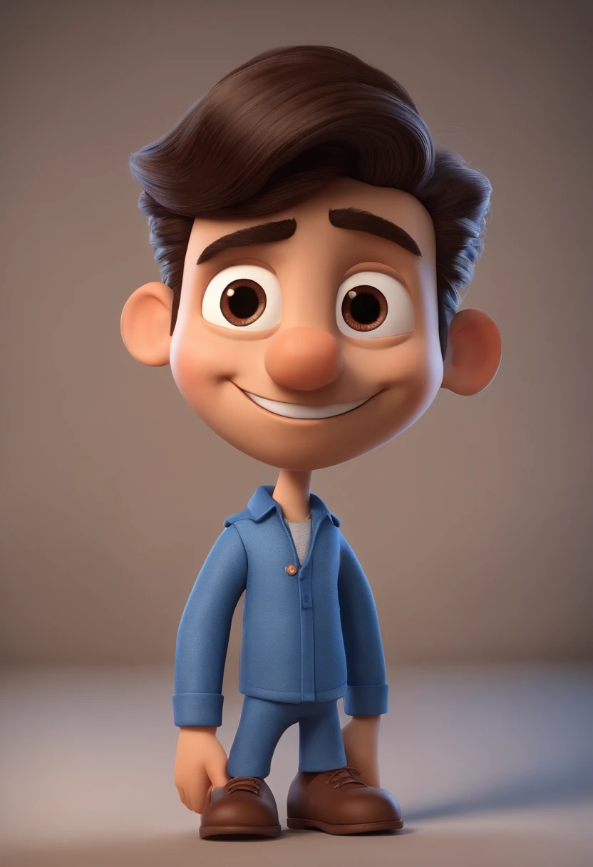 Personagem de desenho animado de um homem usando uma camisa azul, um personagem animado, Caractere estilizado, animation style rendering, 3D estilizado, Arnold Maya render, 3 d render stylized, toon render keyshot, Personagem 3D, Personagem 3D, 3d rendering stylized, 3 d character render, personagem de desenho animado, Personagem de close up, Pose de personagem, (Estilo Pixar) (master part:1.2) (Bokeh) (best quality) (pele detalhada) (textura detalhada) (8k) (argila) (Cinematic lighting) (foco nítido,Senta e vaza a parte superior do corpo