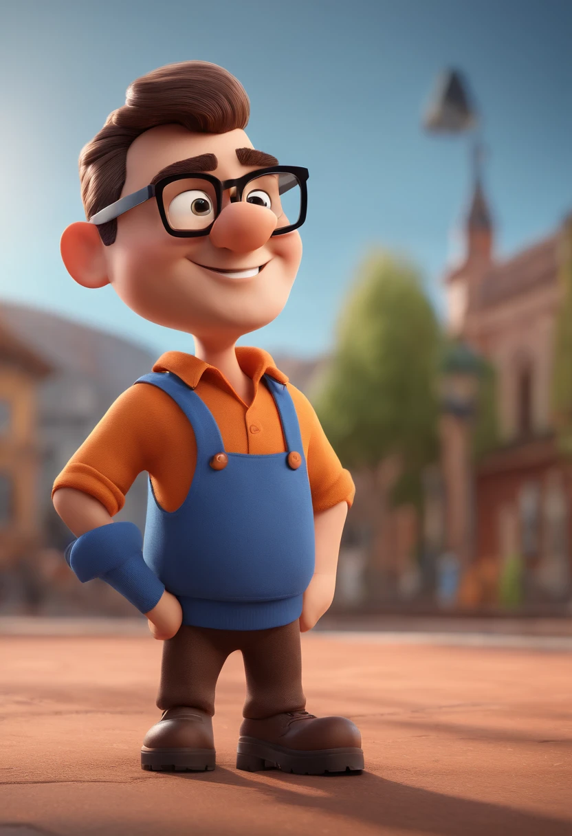 Cartoon character of a man with black glasses and a blue shirt, animation character, Caractere estilizado, animation style rendering, 3D estilizado, Arnold Maya render, 3 d render stylized, toon render keyshot, Personagem 3D, Personagem 3D, 3d rendering stylized, 3 d character render, personagem de desenho animado, Personagem de close up, Pose de personagem, (Estilo Pixar) (master part:1.2) (Bokeh) (best quality) (pele detalhada) (textura detalhada) (8k) (argila) (Cinematic lighting) (foco nítido